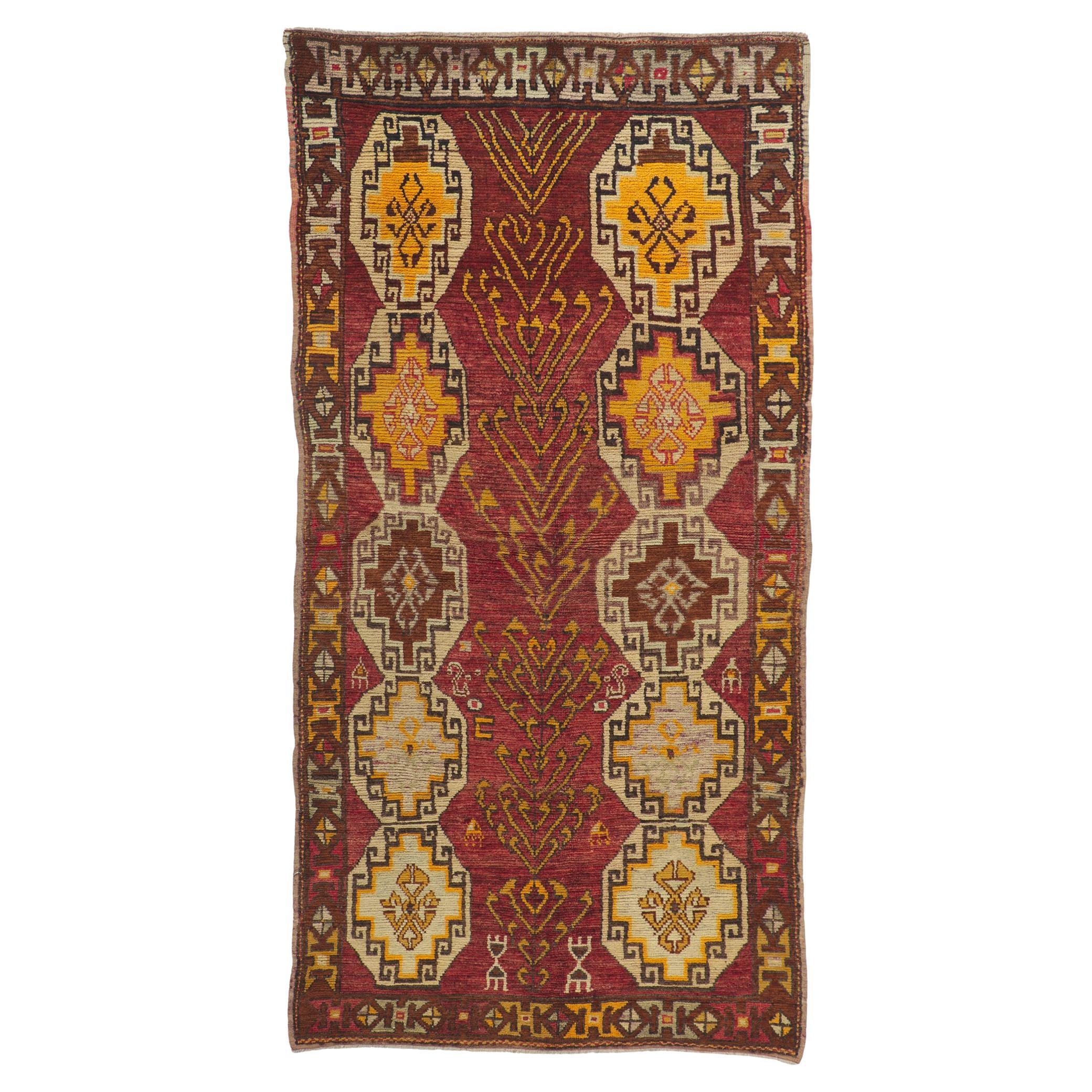 Vintage Turkish Oushak Runner with Modern Tribal Style, Gallery Rug