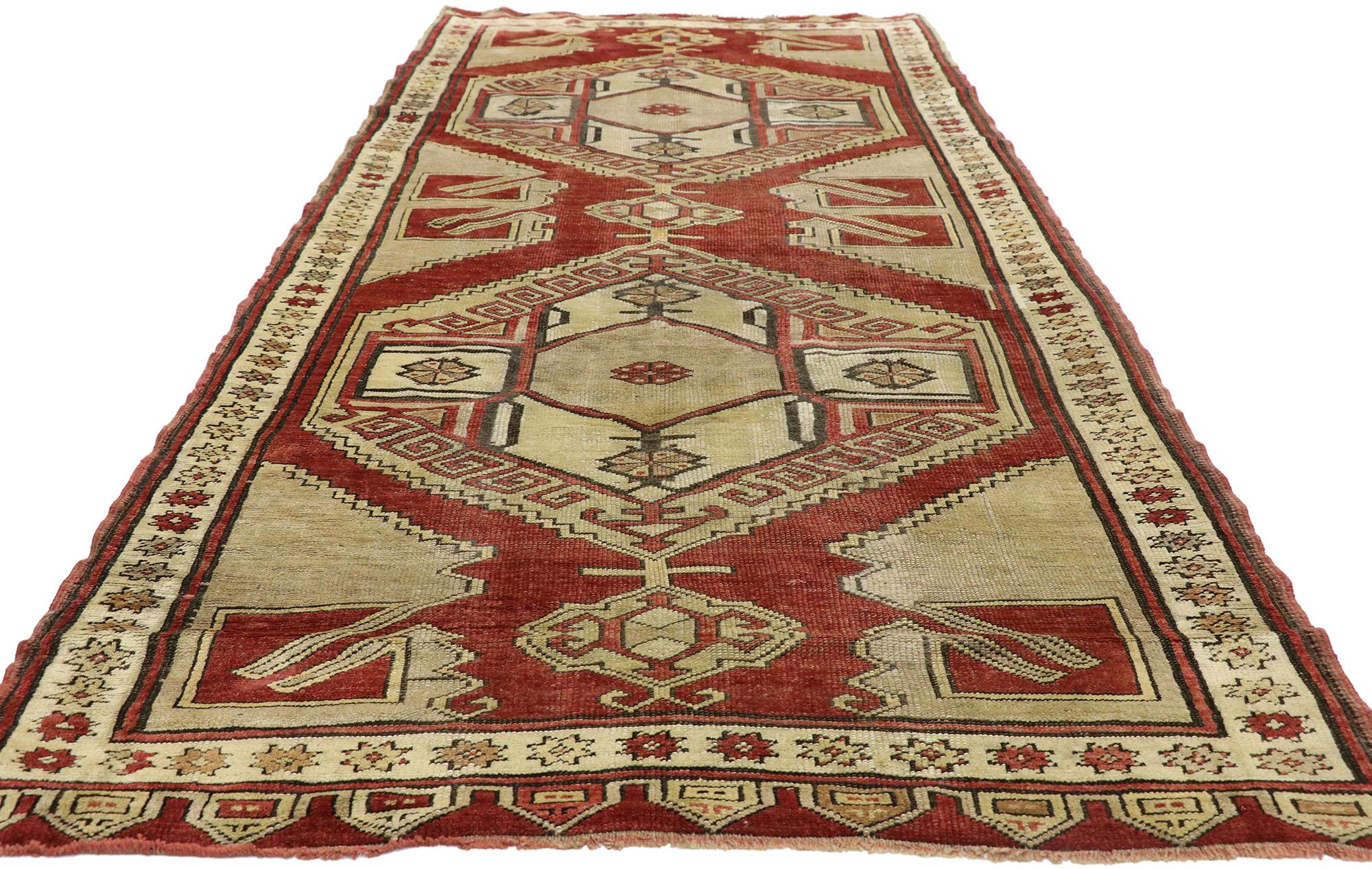 1950's Vintage Türkisch Oushak Teppich Läufer, 03'11 x 09'06 im Angebot 5