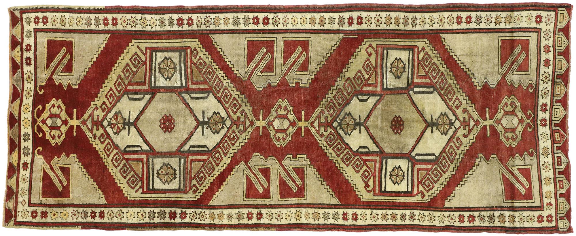 1950's Vintage Türkisch Oushak Teppich Läufer, 03'11 x 09'06 im Angebot 6