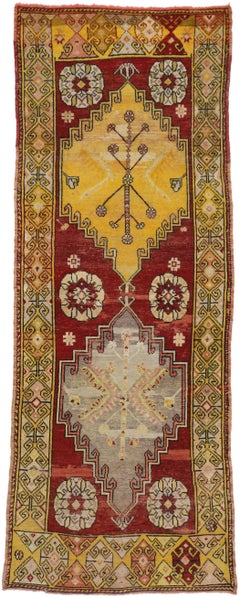 Vintage Turkish Oushak Runner with Modern Tribal Style, Hallway Runner