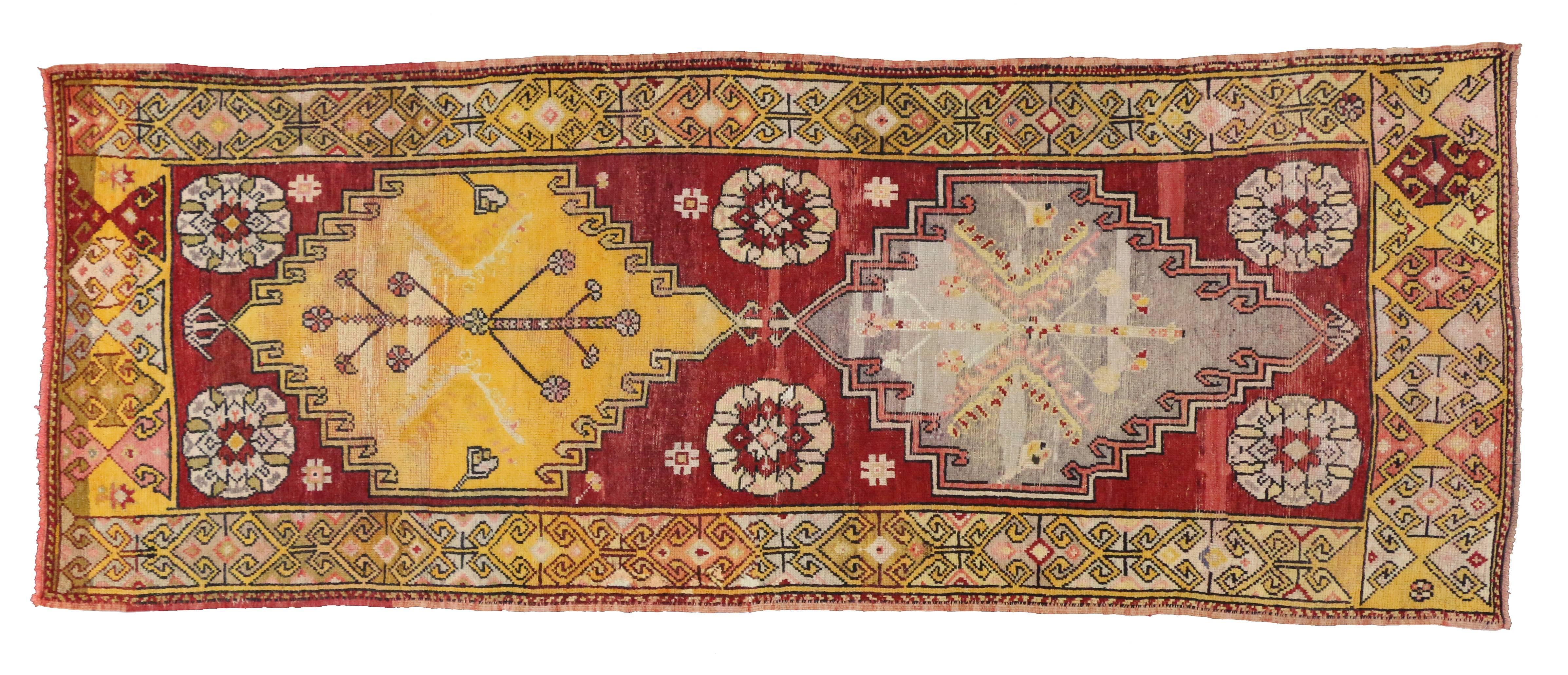 Vintage Turkish Oushak Runner with Modern Tribal Style, Hallway Runner For Sale 1