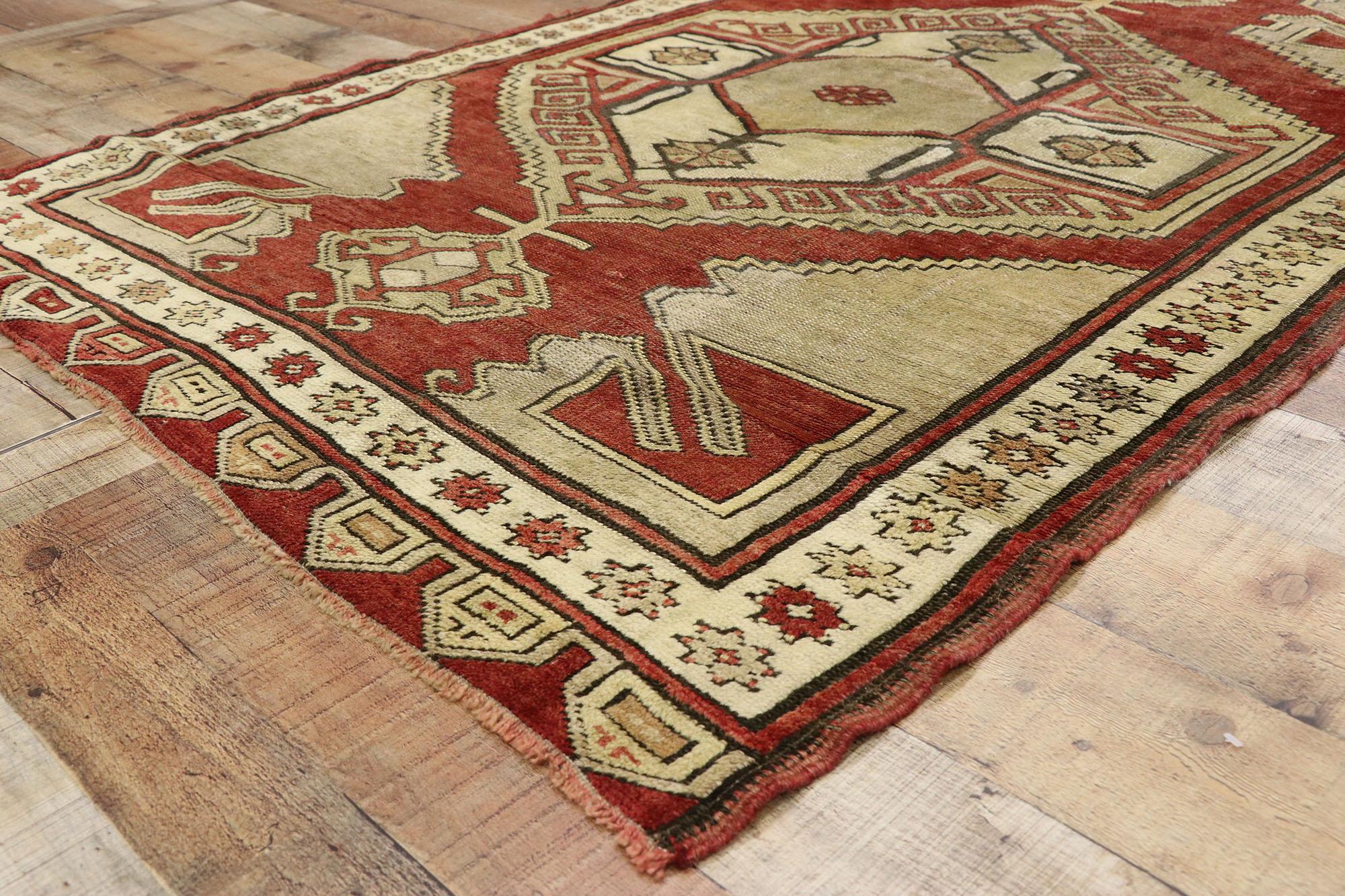 Vintage Turkish Oushak Runner with Modern Tribal Style, Hallway Runner For Sale 1