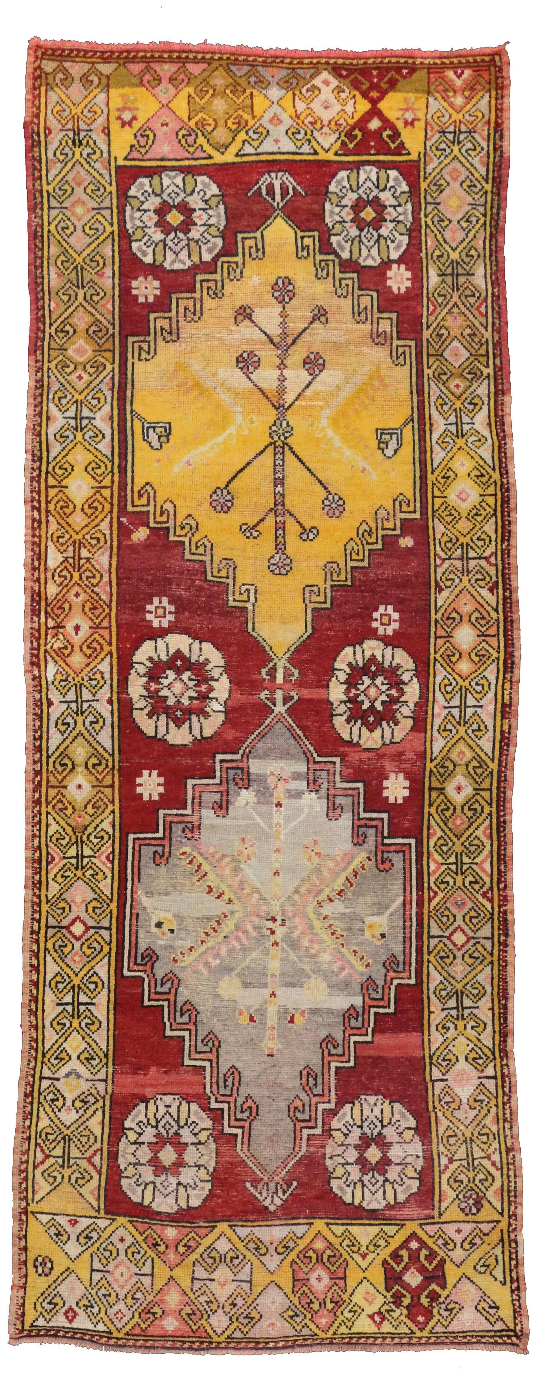 Vintage Turkish Oushak Runner with Modern Tribal Style, Hallway Runner For Sale 2