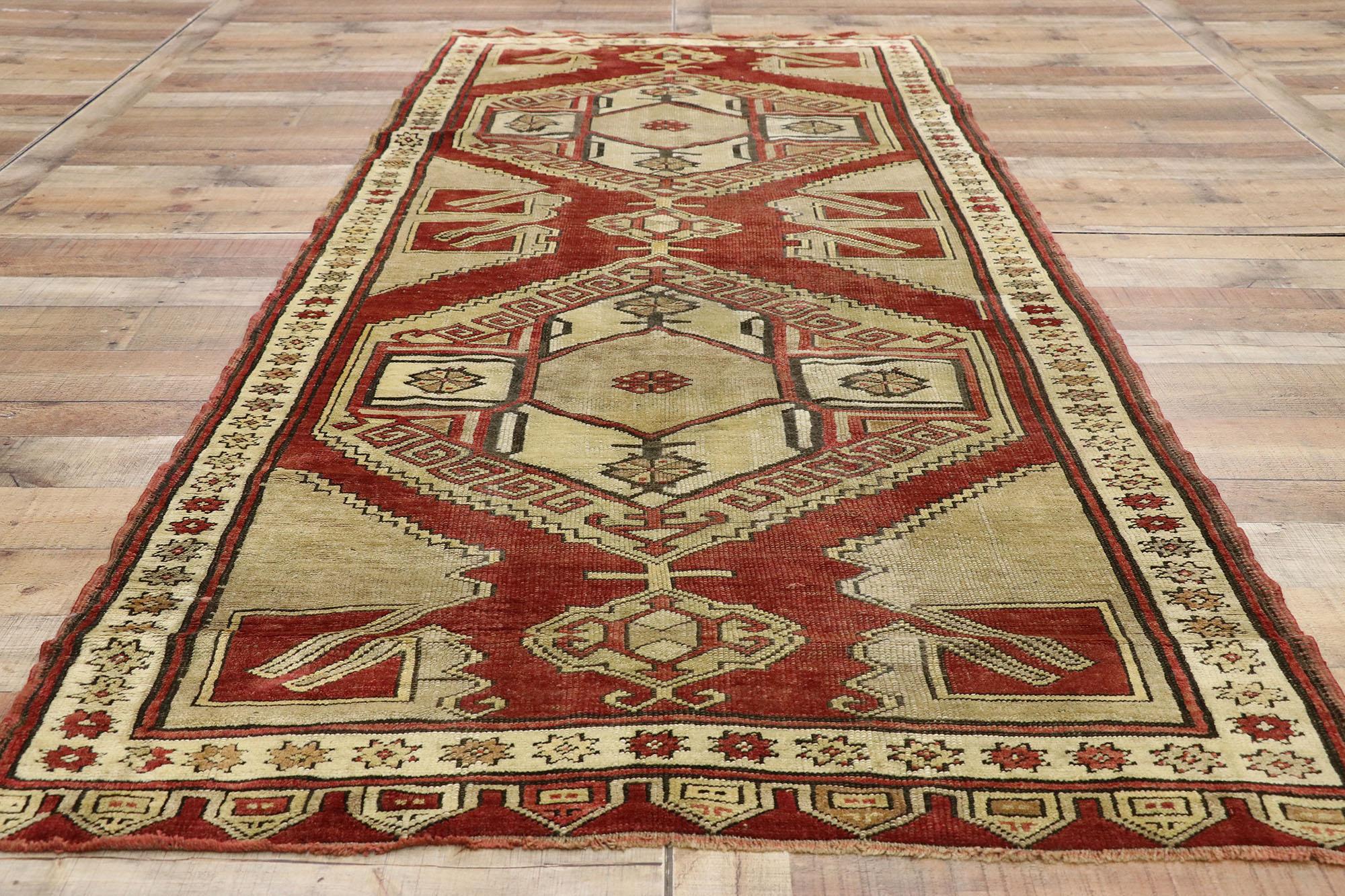 1950's Vintage Türkisch Oushak Teppich Läufer, 03'11 x 09'06 im Angebot 2