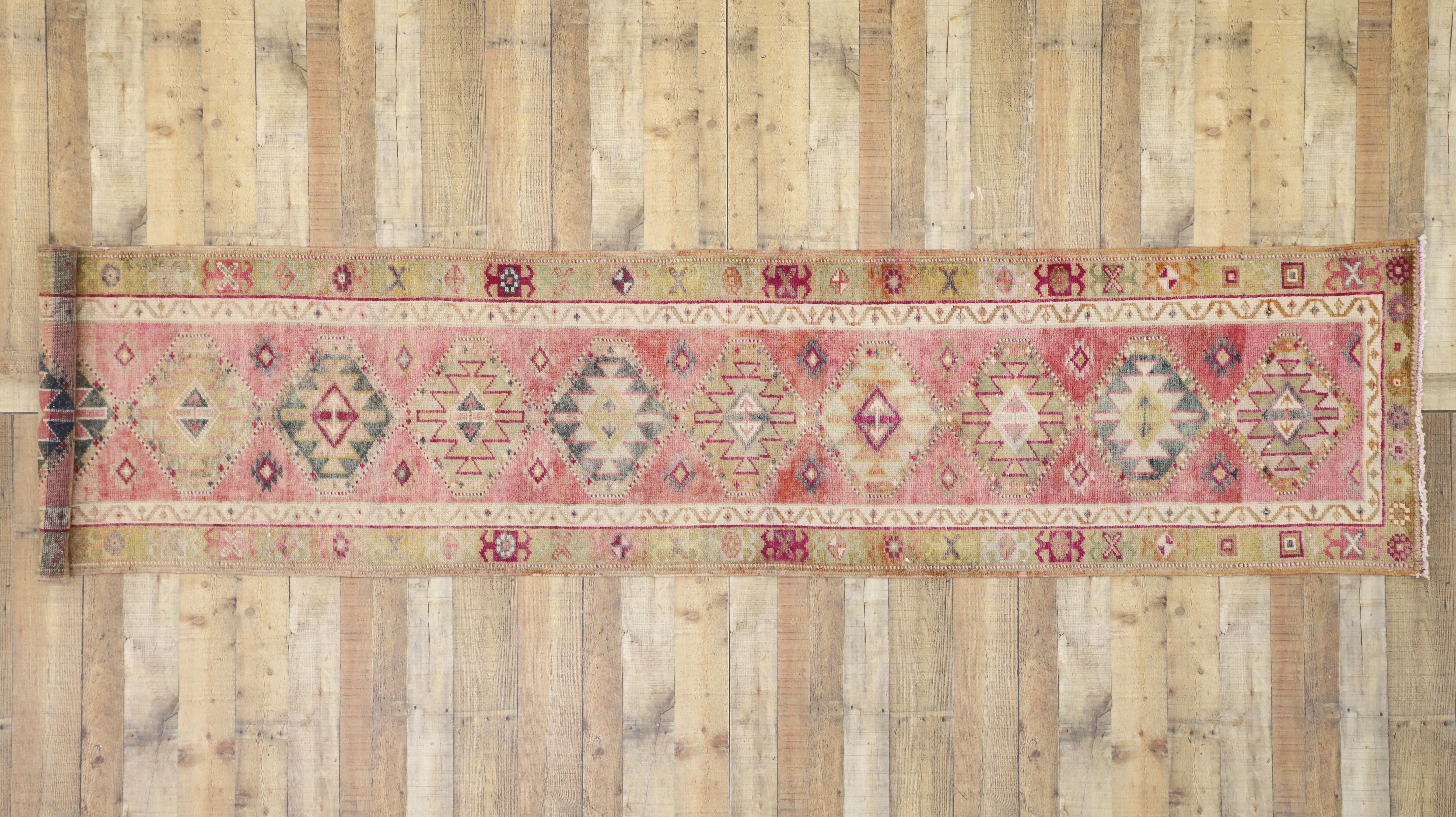 Vintage Turkish Oushak Runner with Modern Tribal Style, Long Hallway Runner For Sale 2