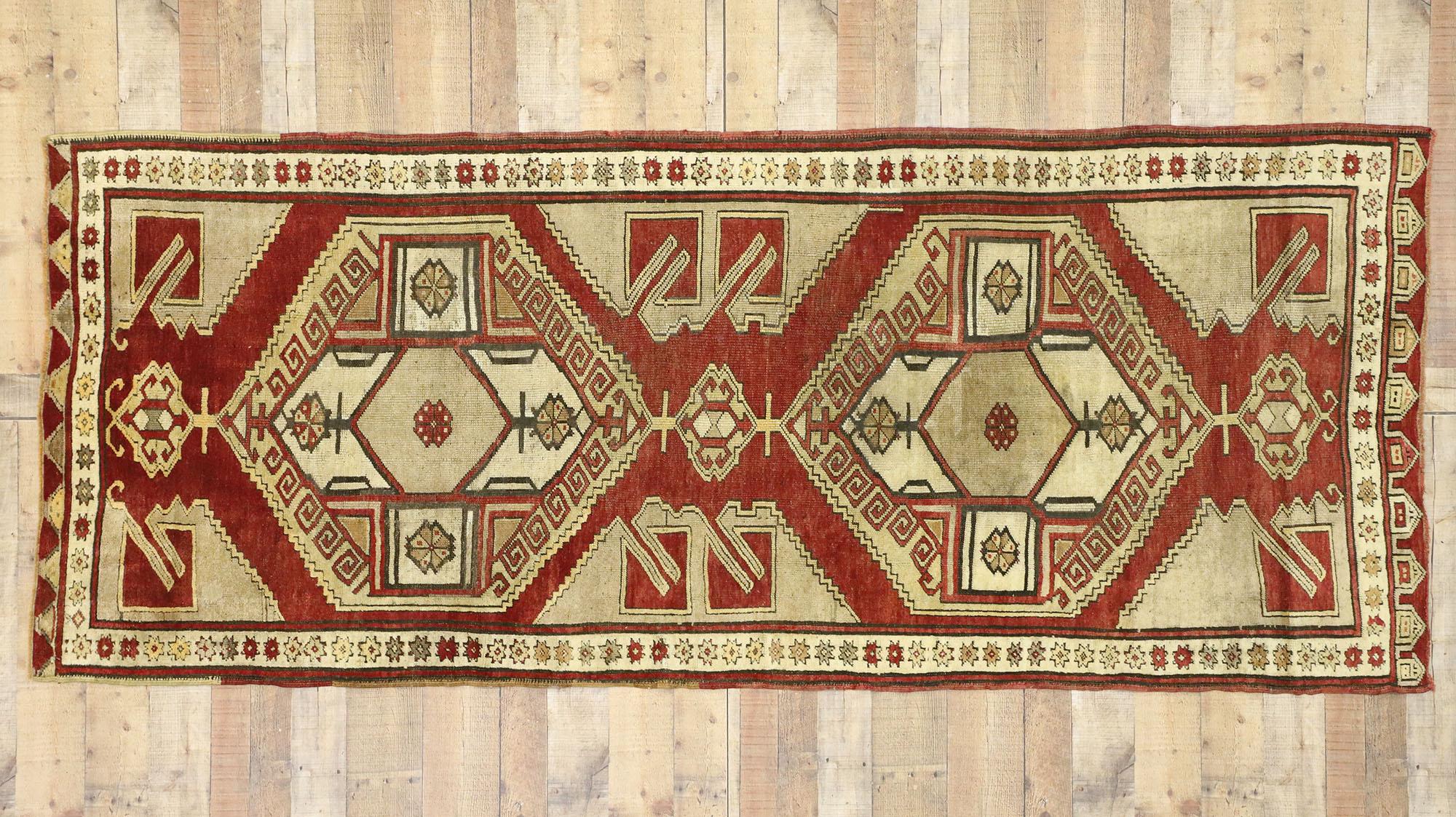 1950's Vintage Türkisch Oushak Teppich Läufer, 03'11 x 09'06 im Angebot 3