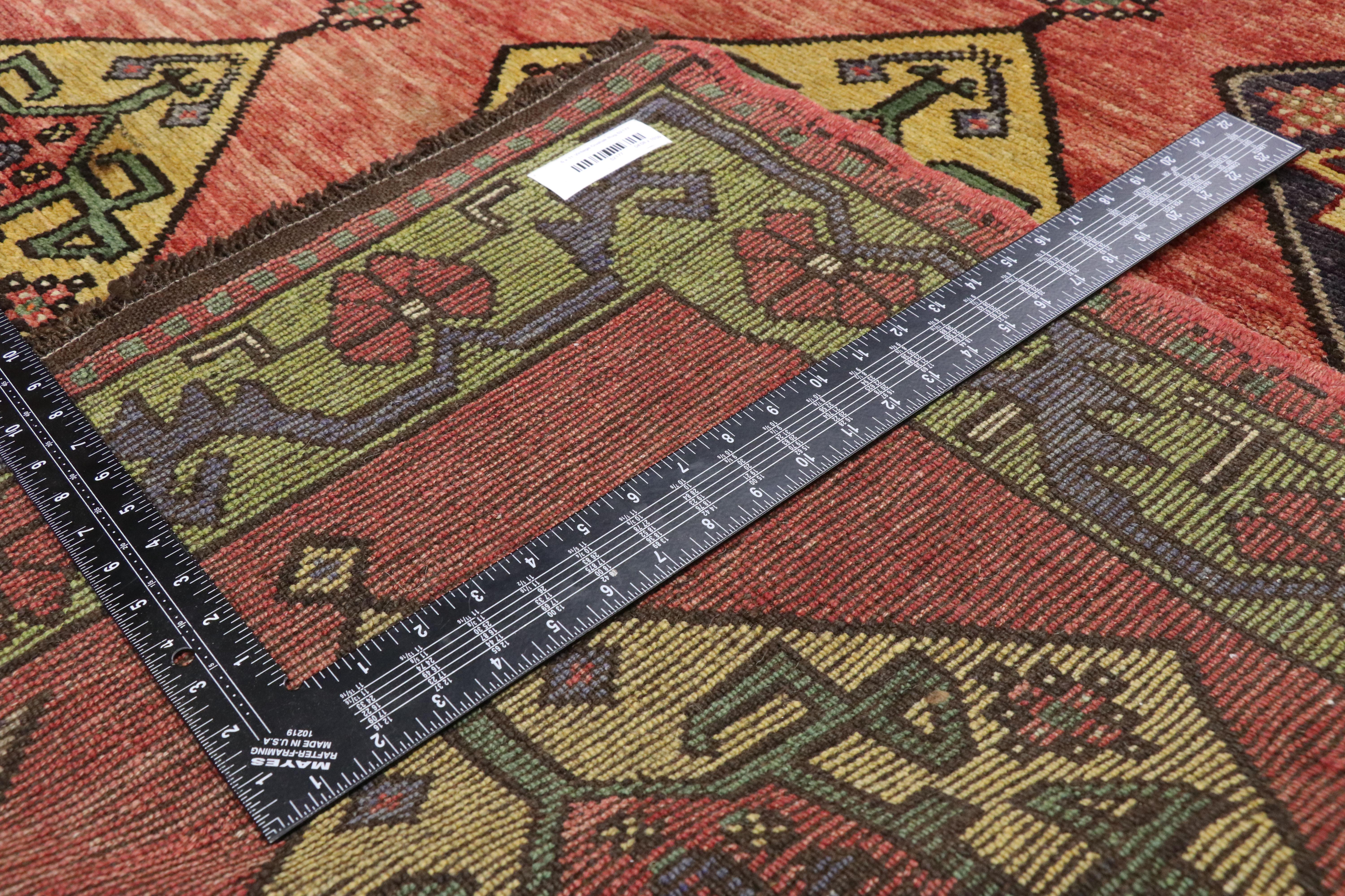 Vintage Turkish Oushak Runner with Art Deco Style, Wide Tribal Hallway Runner In Good Condition For Sale In Dallas, TX