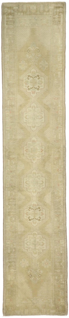 Vintage Turkish Oushak Runner with Monochromatic Mission Style
