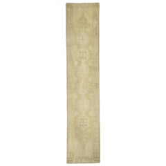 Used Turkish Oushak Runner with Monochromatic Mission Style