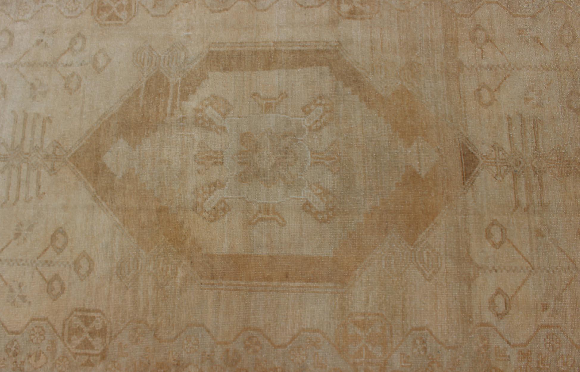 Wool Vintage Turkish Oushak Runner with Multi-Medallion Design in Muted Color Palette For Sale