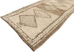 Vintage Turkish Oushak Runner with Neutral Boho Chic Tribal Style