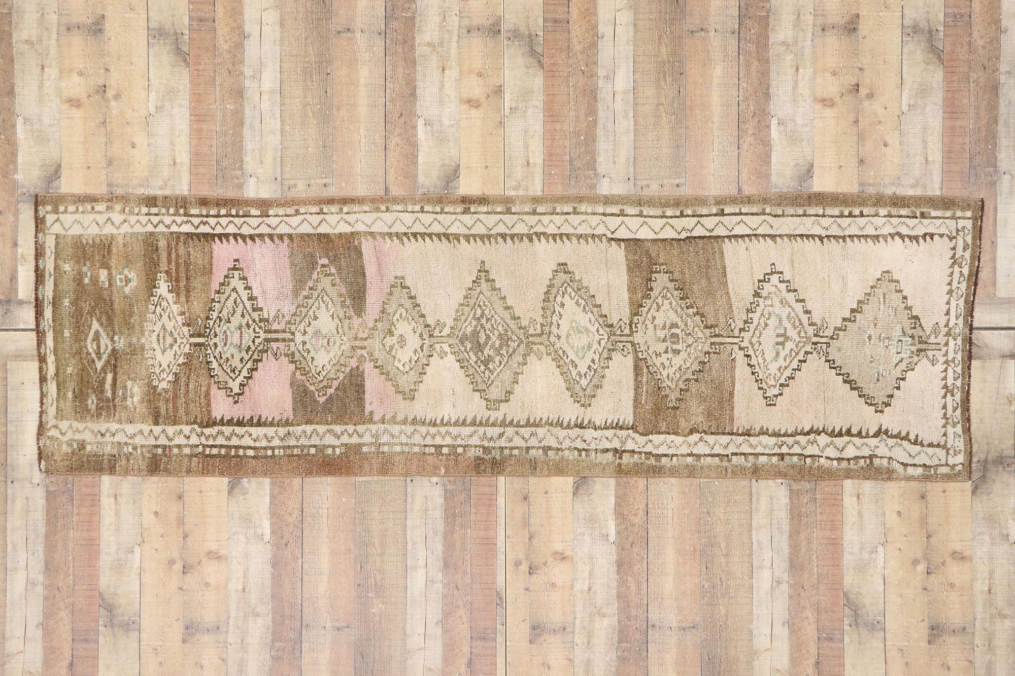Vintage Turkish Oushak Runner with Neutral Boho Chic Tribal Style For Sale 2