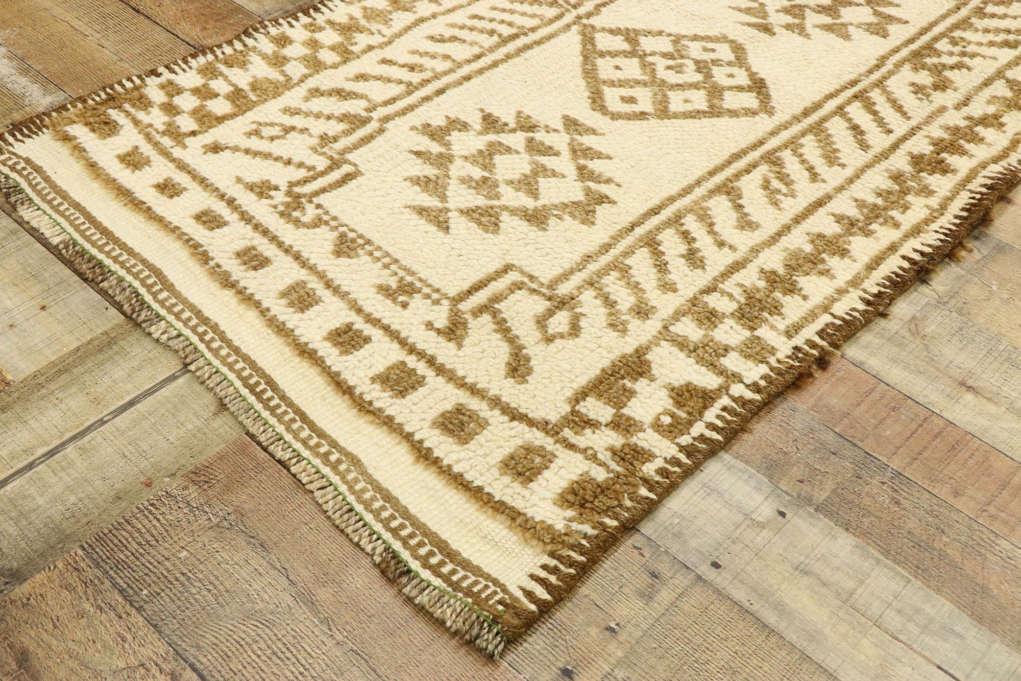 Wool Vintage Turkish Oushak Runner with Neutral Navajo Style For Sale