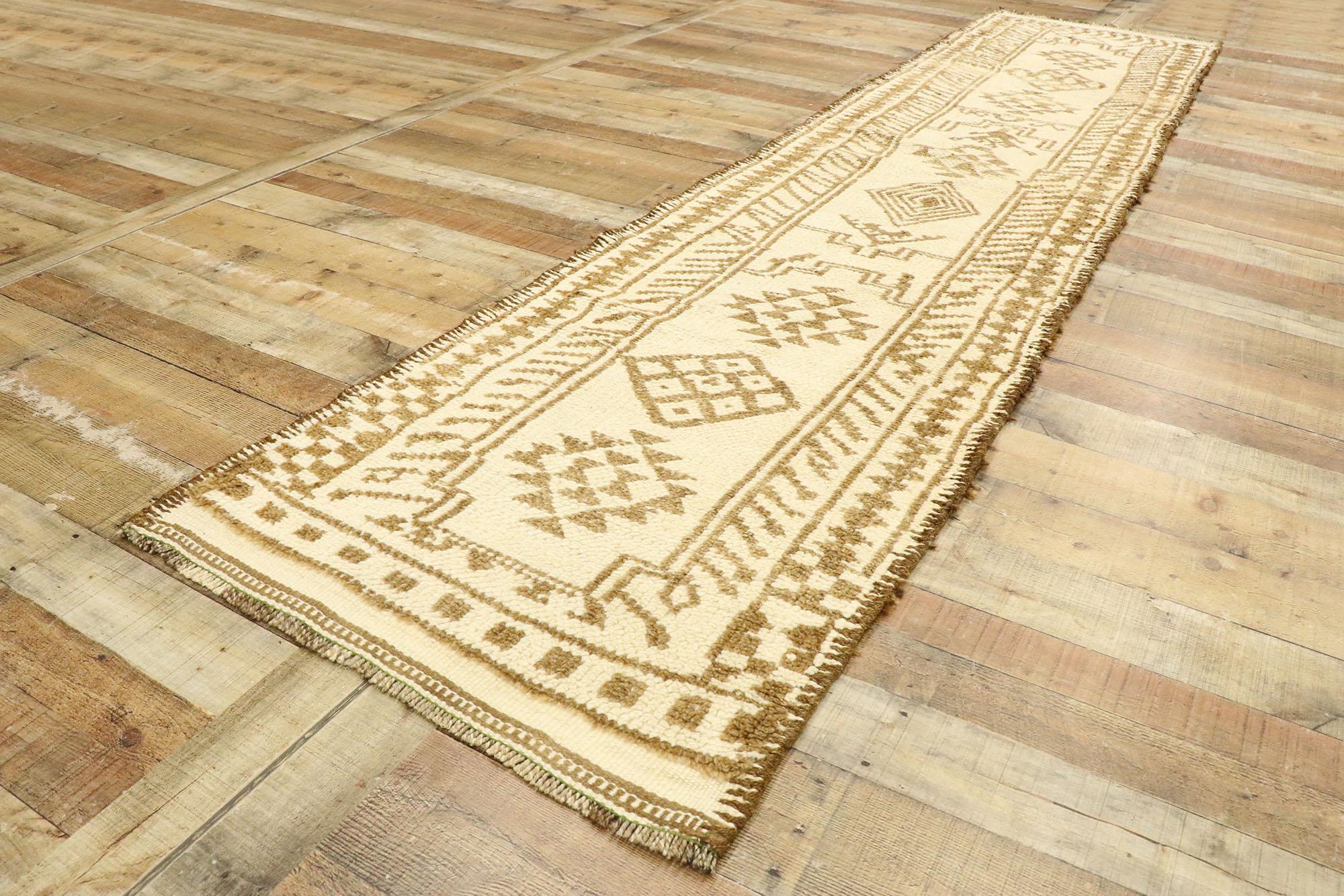 Vintage Turkish Oushak Runner with Neutral Navajo Style For Sale 1