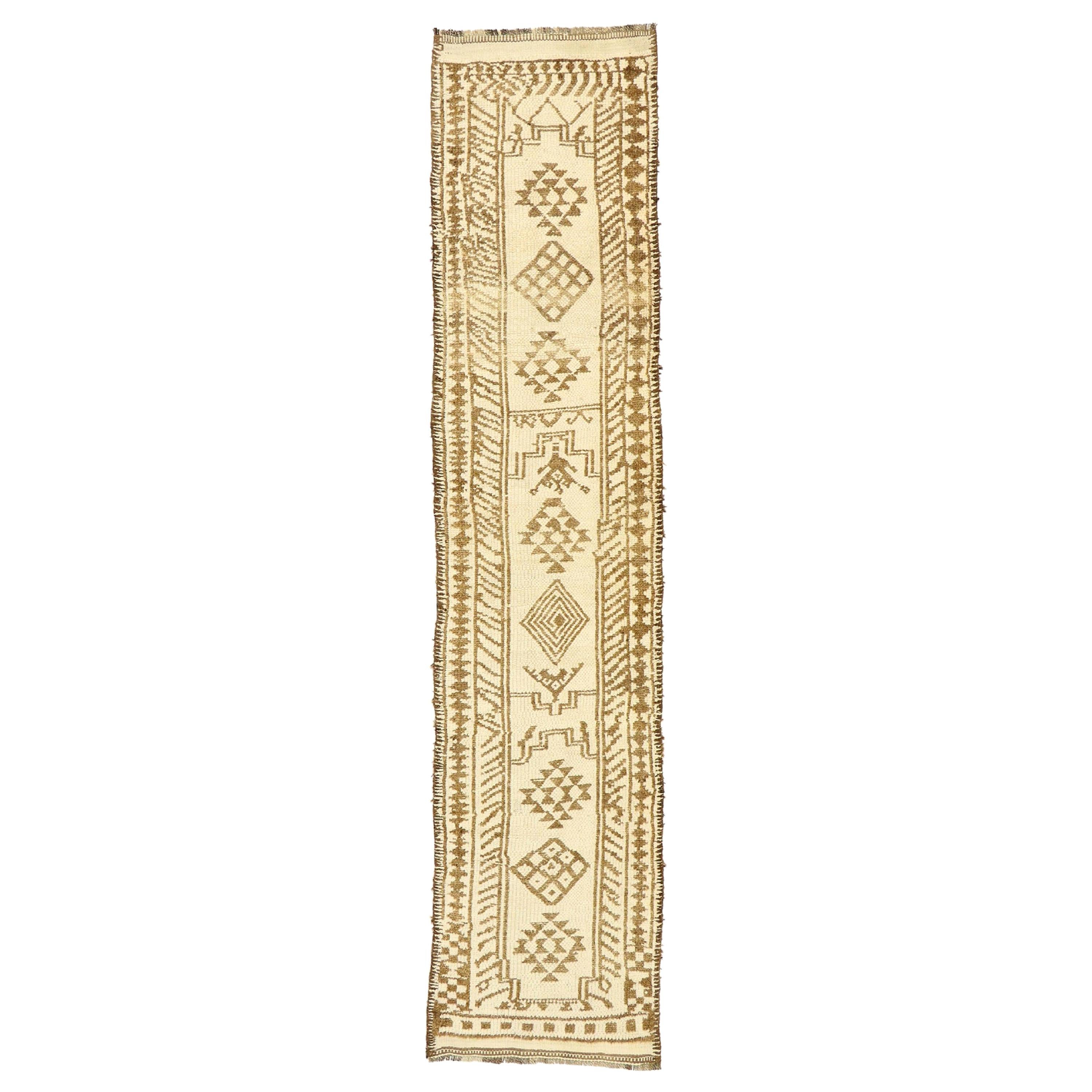 Vintage Turkish Oushak Runner with Neutral Navajo Style For Sale