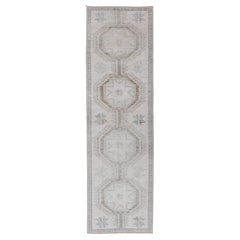 Vintage Turkish Oushak Runner with Ornate Medallions in Earth Tones