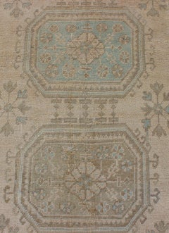 Vintage Turkish Oushak Runner with Pale Aqua, Faded Taupe  3'2 x 11'9