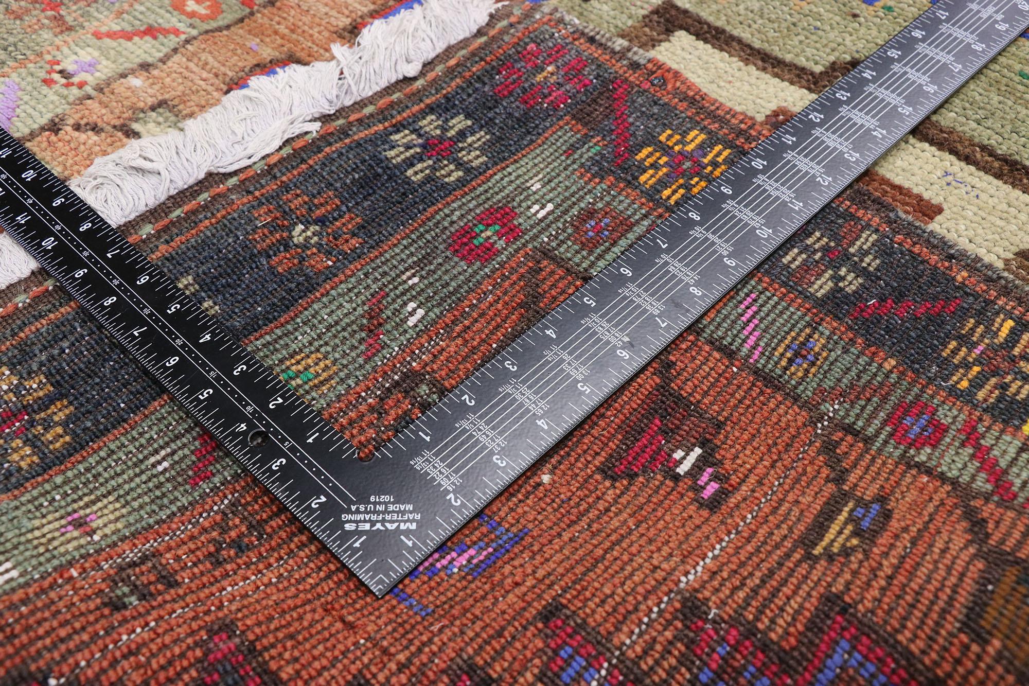 20th Century Vintage Turkish Oushak Runner with Retro Art Deco Style For Sale
