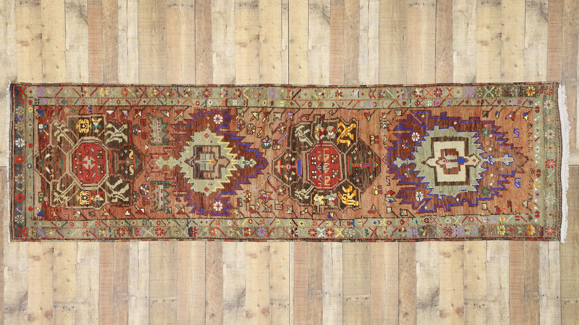 Vintage Turkish Oushak Runner with Retro Art Deco Style For Sale 2