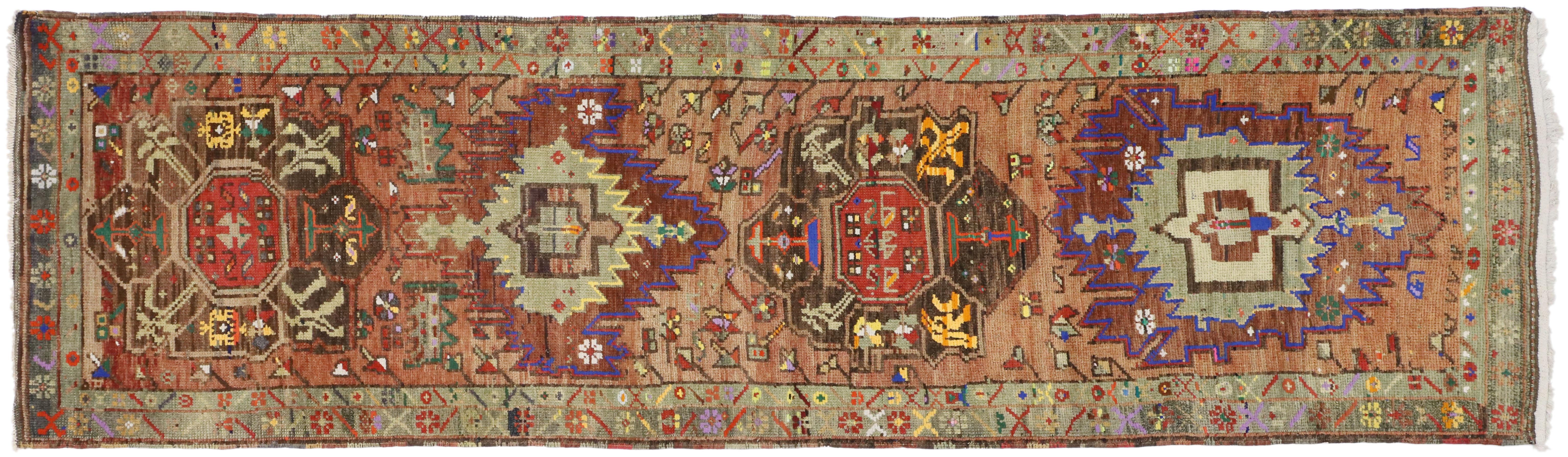Vintage Turkish Oushak Runner with Retro Art Deco Style For Sale 3