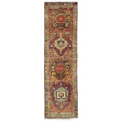 Used Turkish Oushak Runner with Retro Art Deco Style