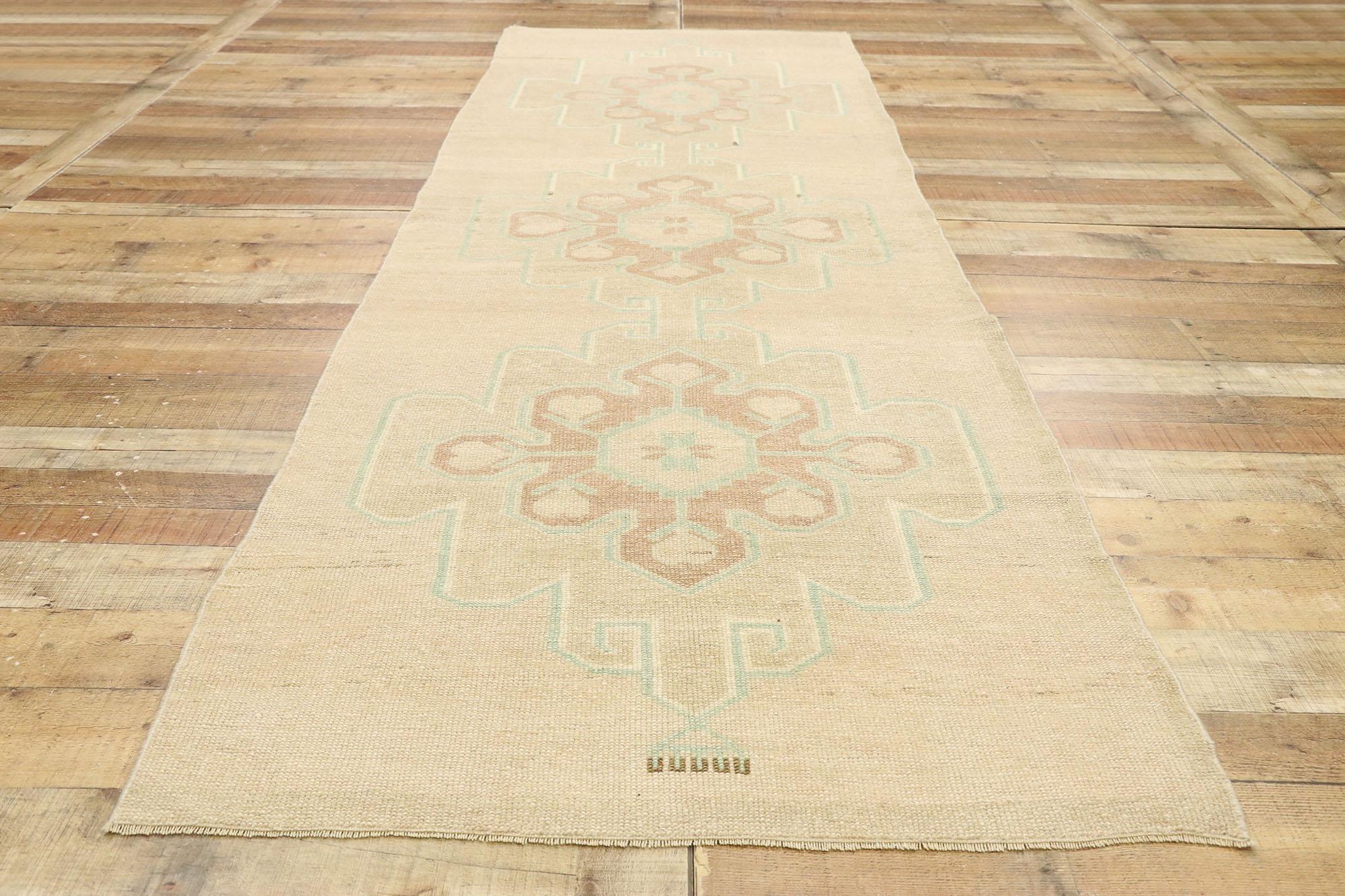 Vintage Turkish Oushak Runner with Romantic French Country Cottage Style For Sale 1