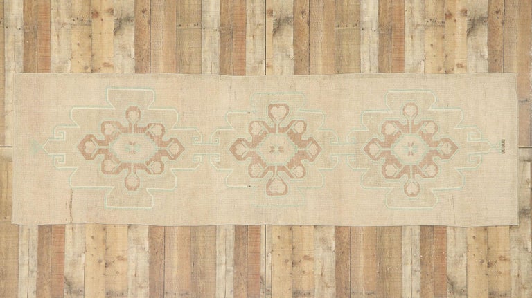 Vintage Turkish Oushak Runner with Romantic French Country Cottage Style For Sale 2