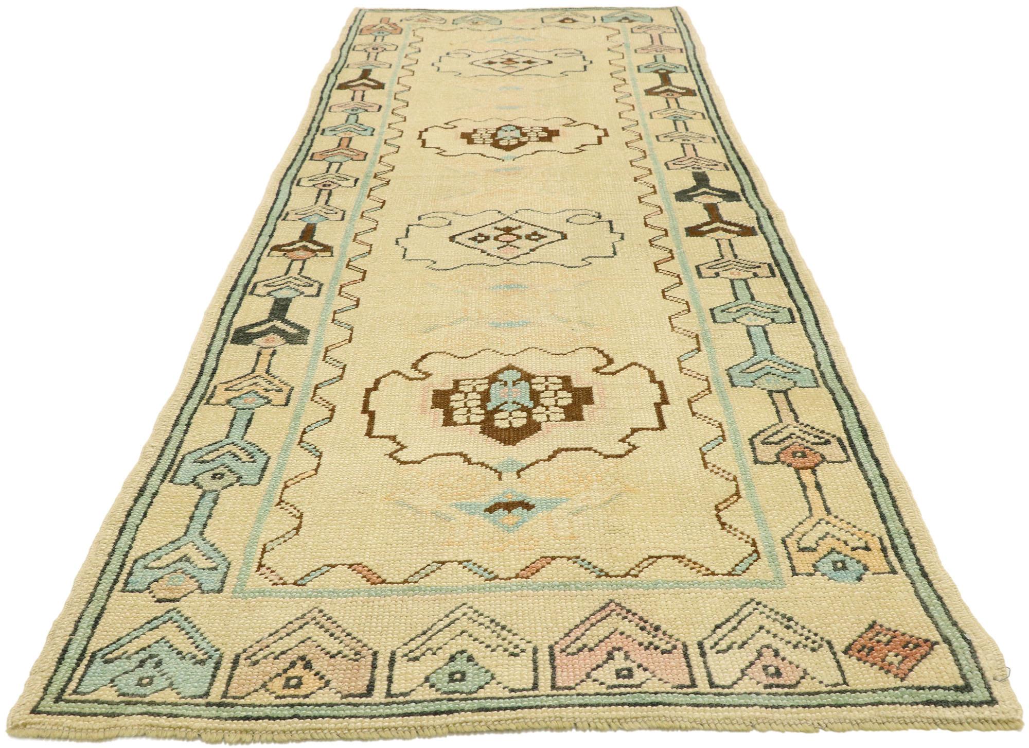 Hand-Knotted Vintage Turkish Oushak Runner with Romantic Georgian Cottage French Style For Sale