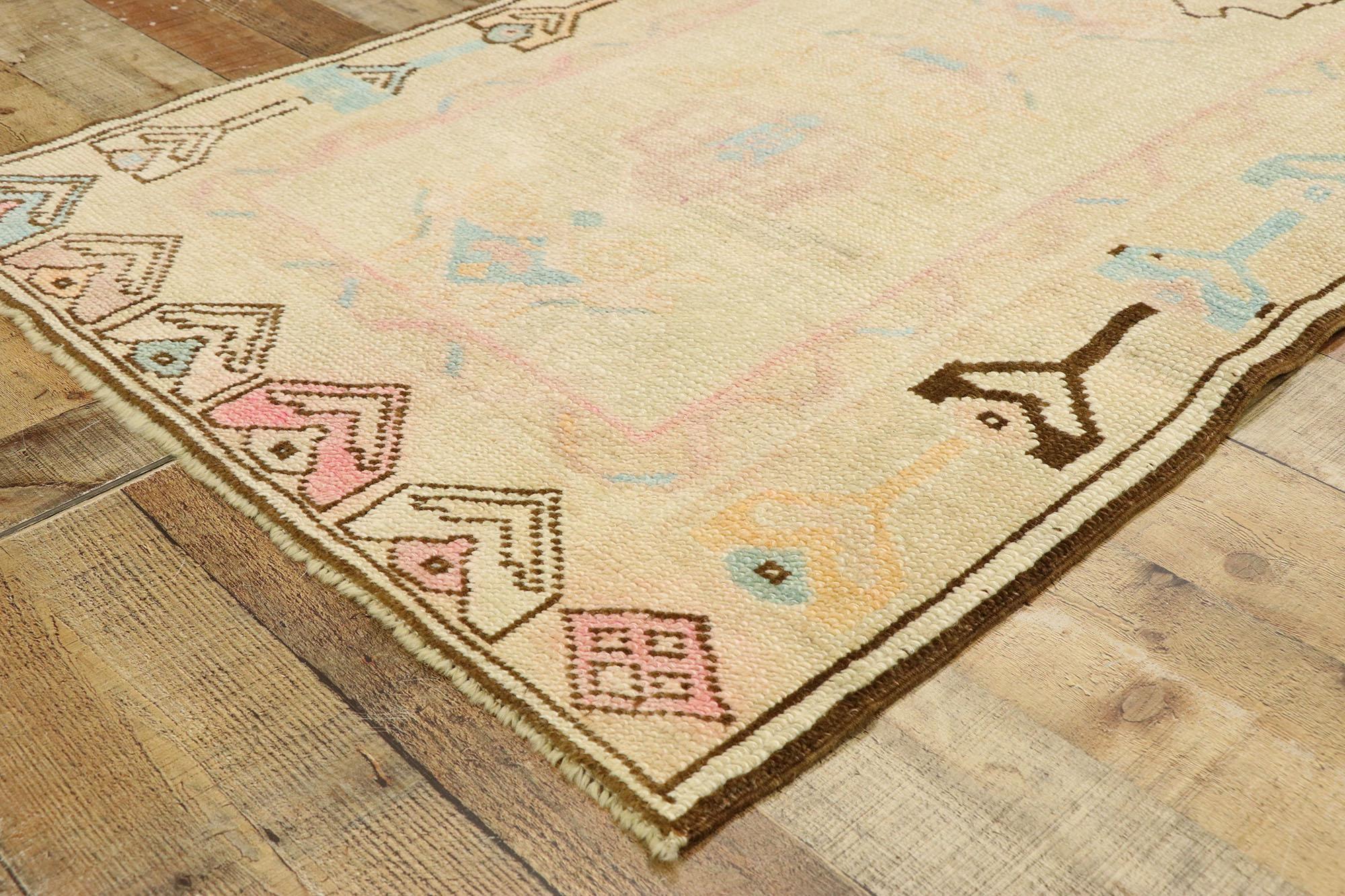 Wool Vintage Turkish Oushak Runner with Romantic Georgian Cottage French Style For Sale