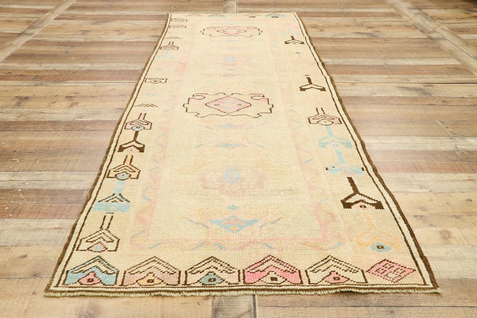 Vintage Turkish Oushak Runner with Romantic Georgian Cottage French Style For Sale 1