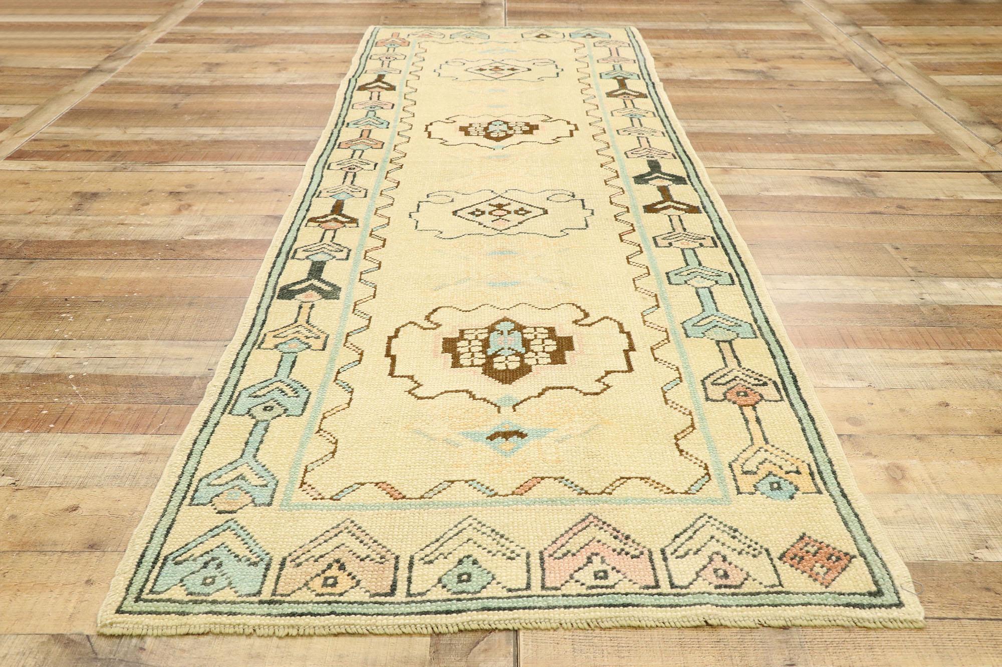 Vintage Turkish Oushak Runner with Romantic Georgian Cottage French Style For Sale 1