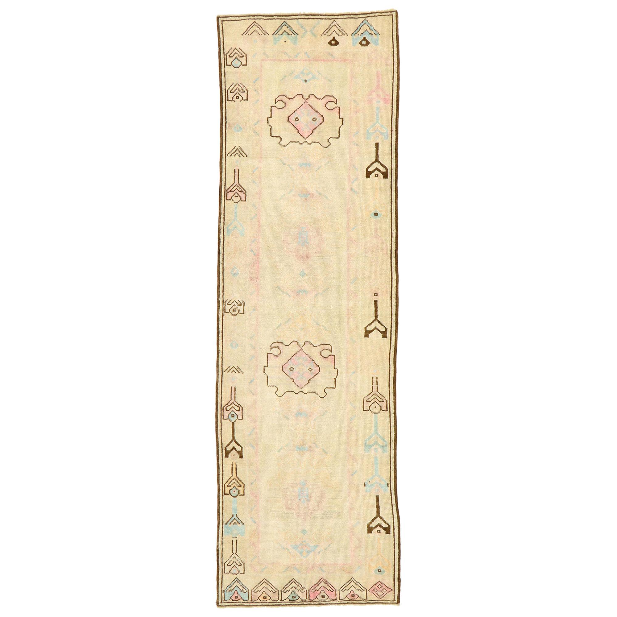 Vintage Turkish Oushak Runner with Romantic Georgian Cottage French Style