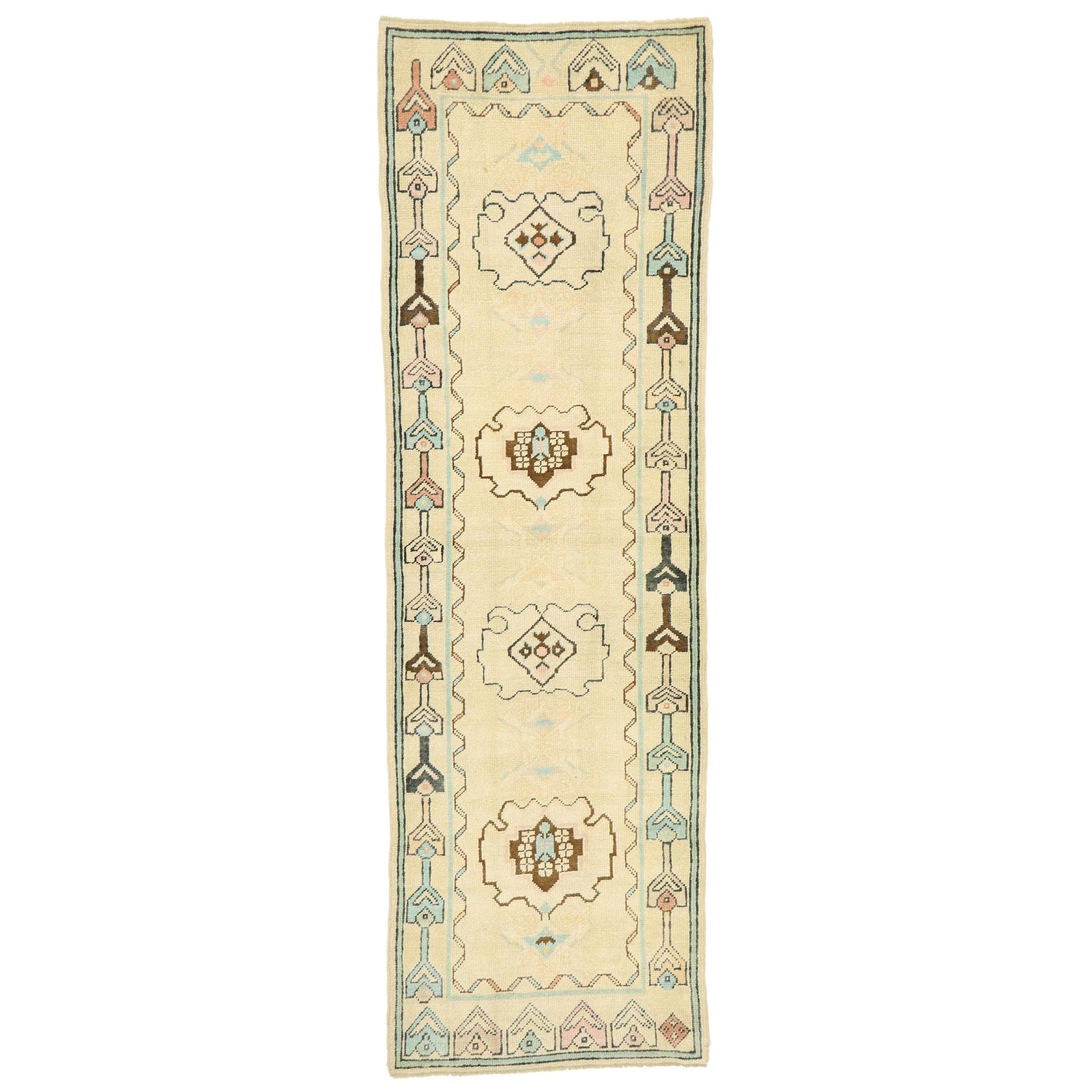 Vintage Turkish Oushak Runner with Romantic Georgian Cottage French Style