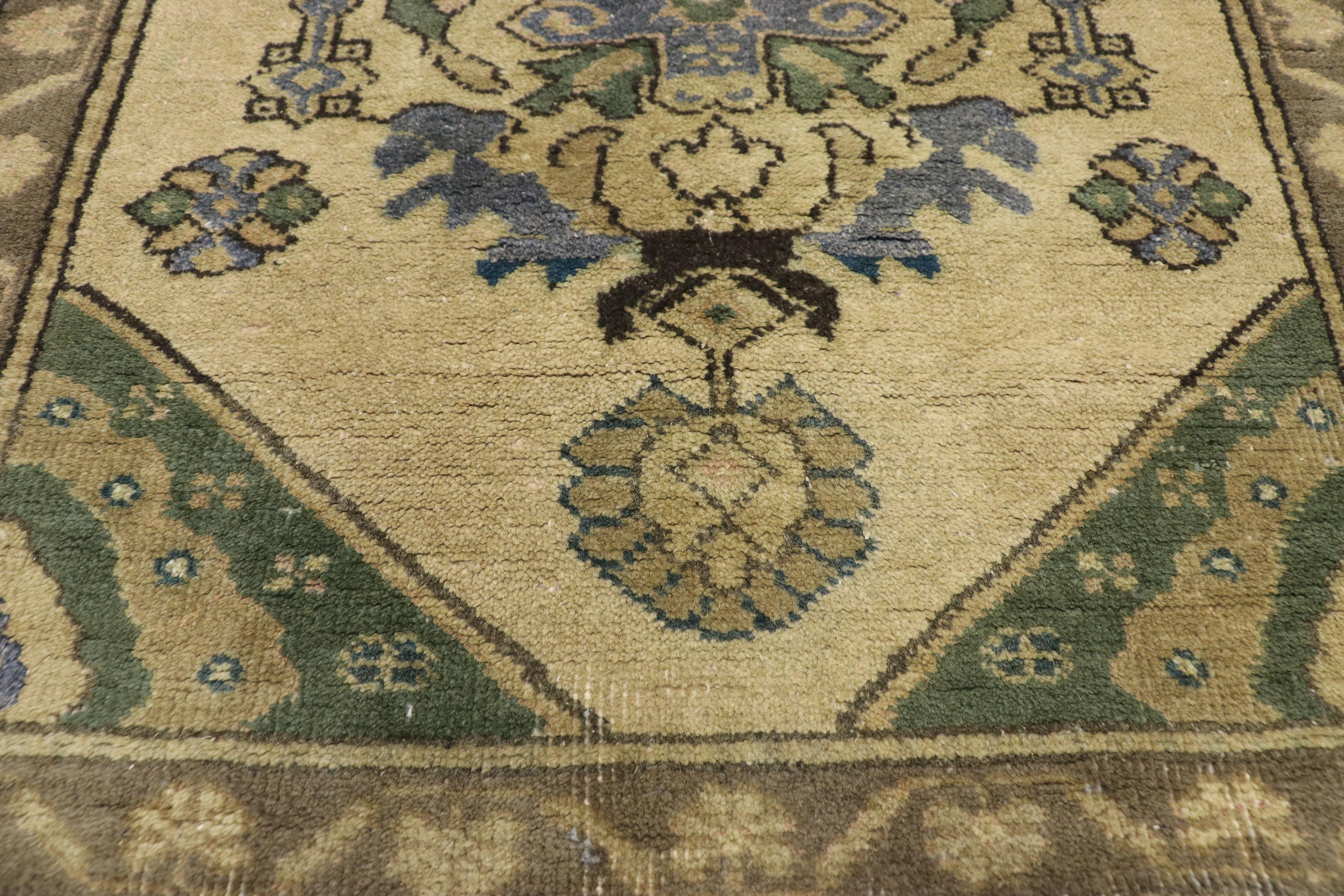 Vintage Turkish Oushak Runner with Romantic Georgian Style In Good Condition For Sale In Dallas, TX