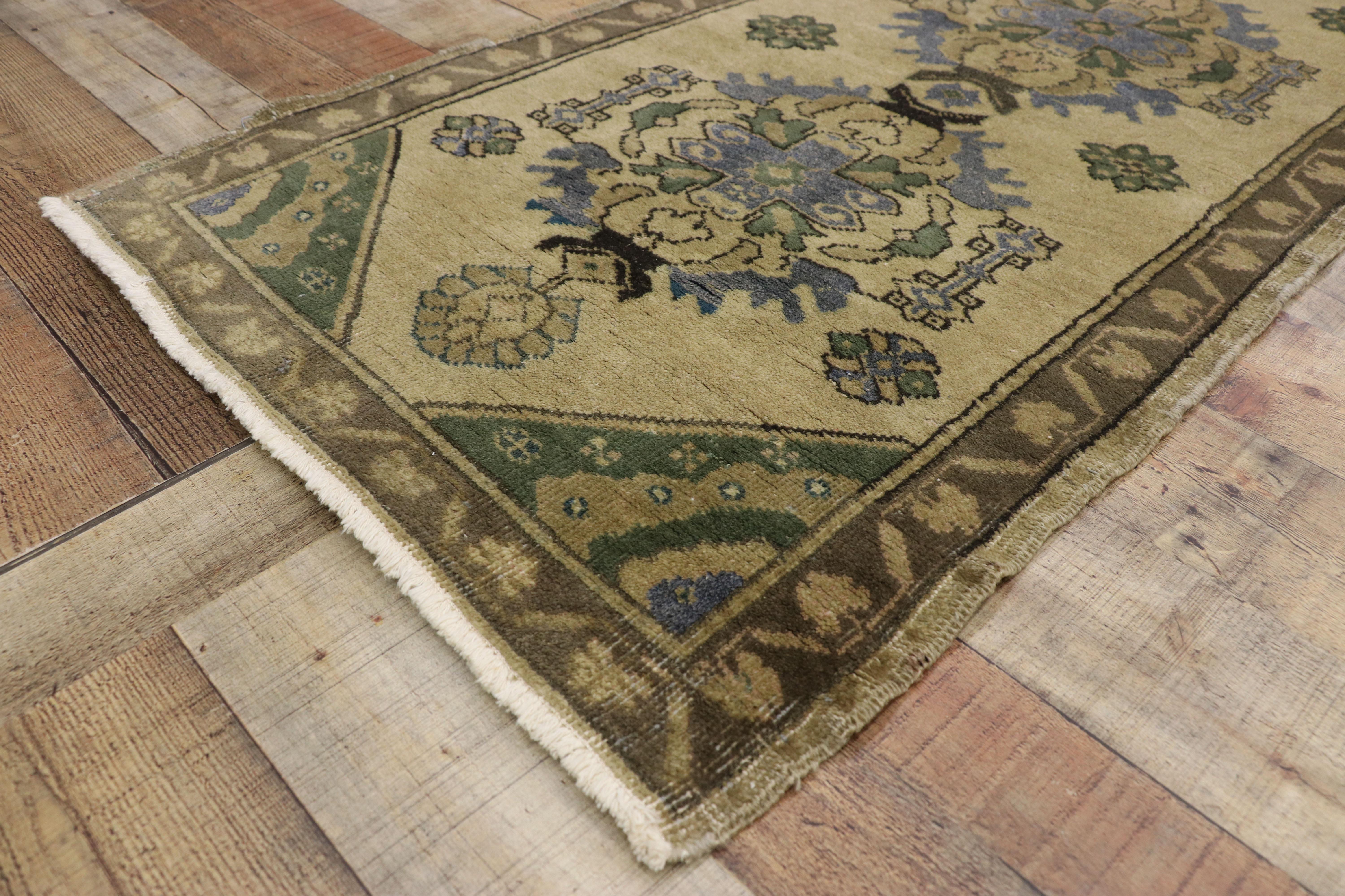 Wool Vintage Turkish Oushak Runner with Romantic Georgian Style For Sale