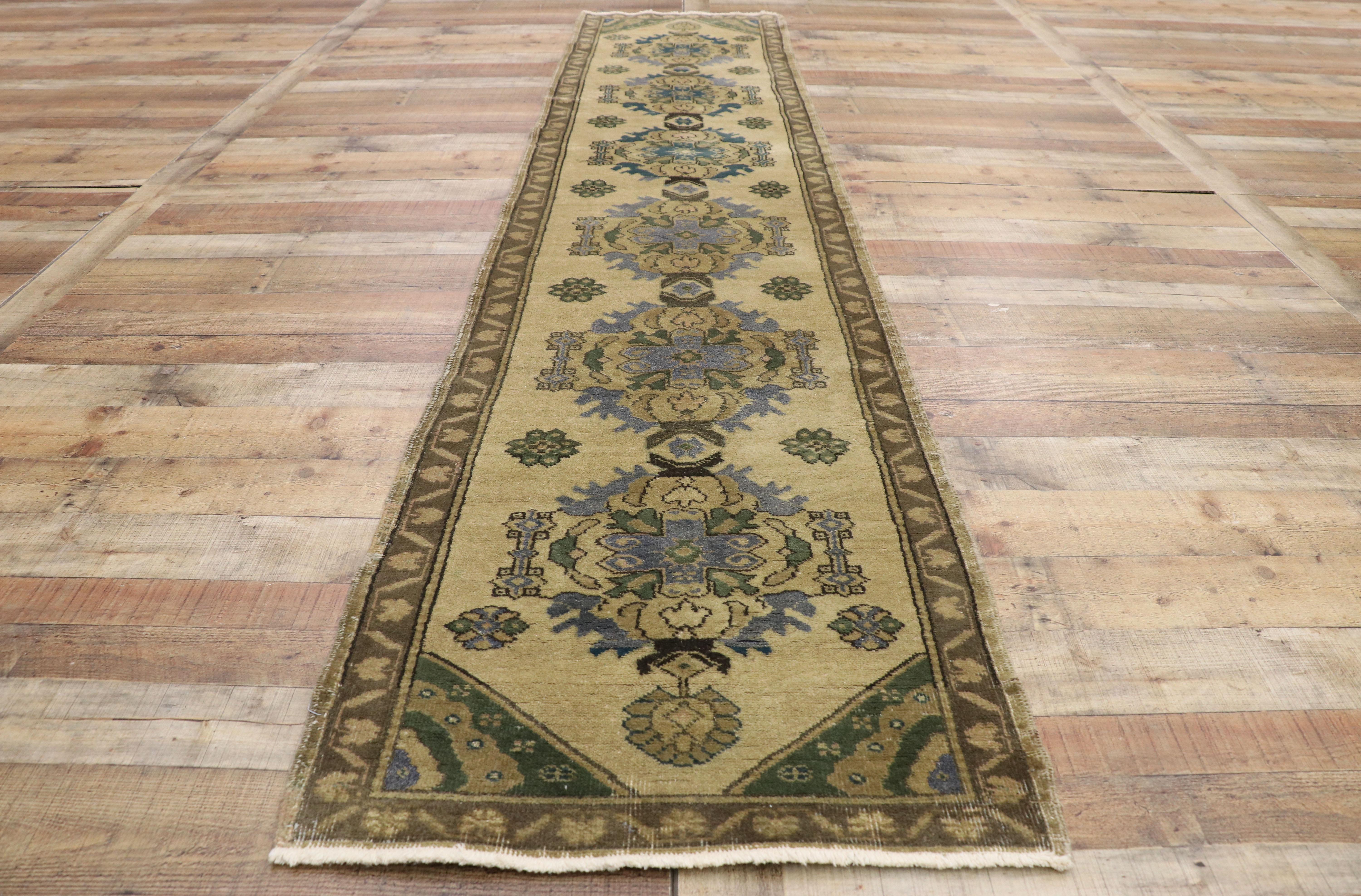 Vintage Turkish Oushak Runner with Romantic Georgian Style For Sale 1