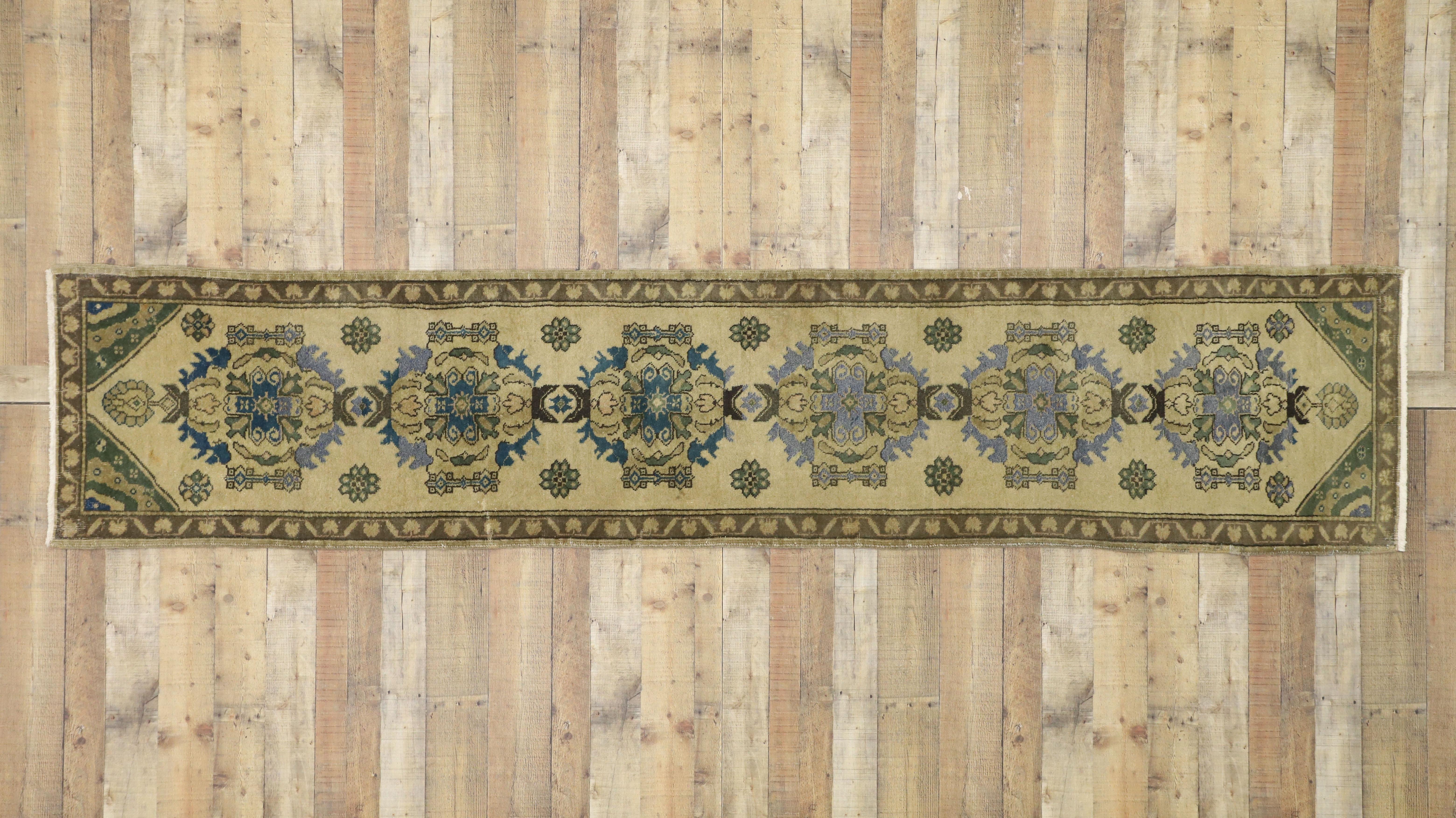 Vintage Turkish Oushak Runner with Romantic Georgian Style For Sale 2