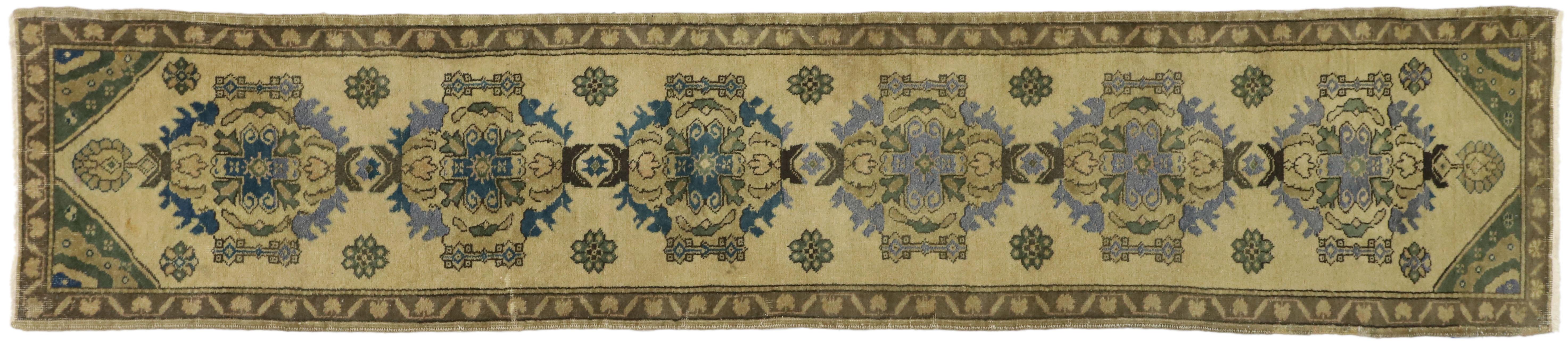 Vintage Turkish Oushak Runner with Romantic Georgian Style For Sale 3