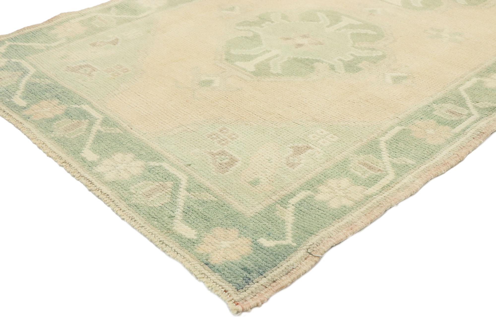 52928 vintage Turkish Oushak runner with romantic Gustavian and Swedish Rococo style 02'11 x 06'10. Take a timeless, tailored design, mix in a dash of romantic connotations and antique-washed colors to get this fresh look that’s as comfortable as it