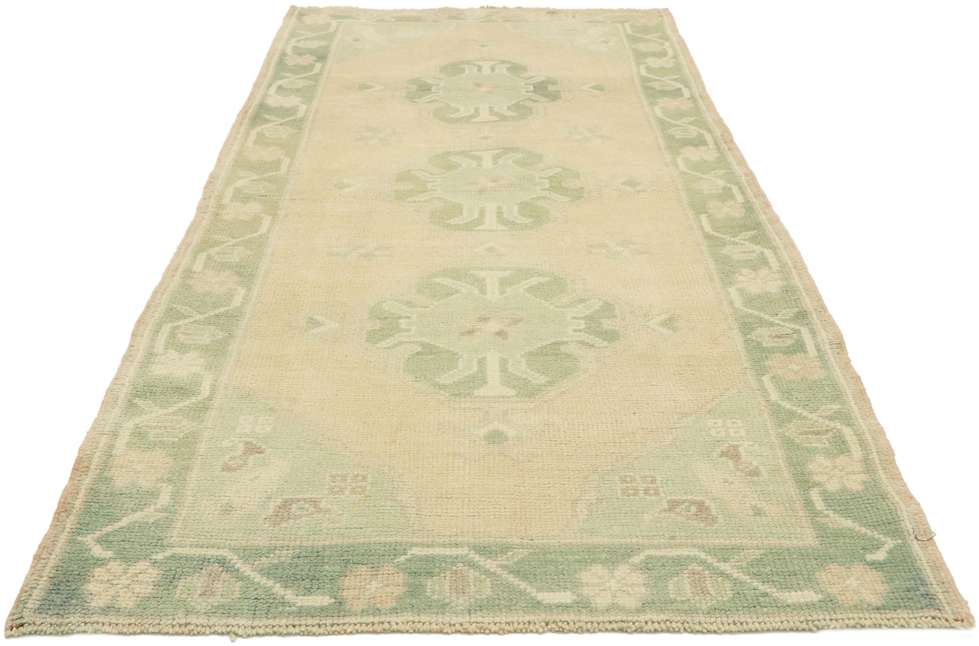 Hand-Knotted Vintage Turkish Oushak Runner with Romantic Gustavian and Swedish Rococo Style