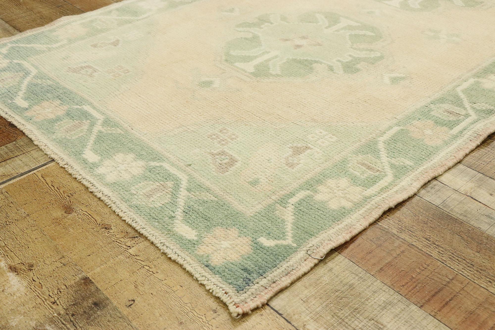 Wool Vintage Turkish Oushak Runner with Romantic Gustavian and Swedish Rococo Style