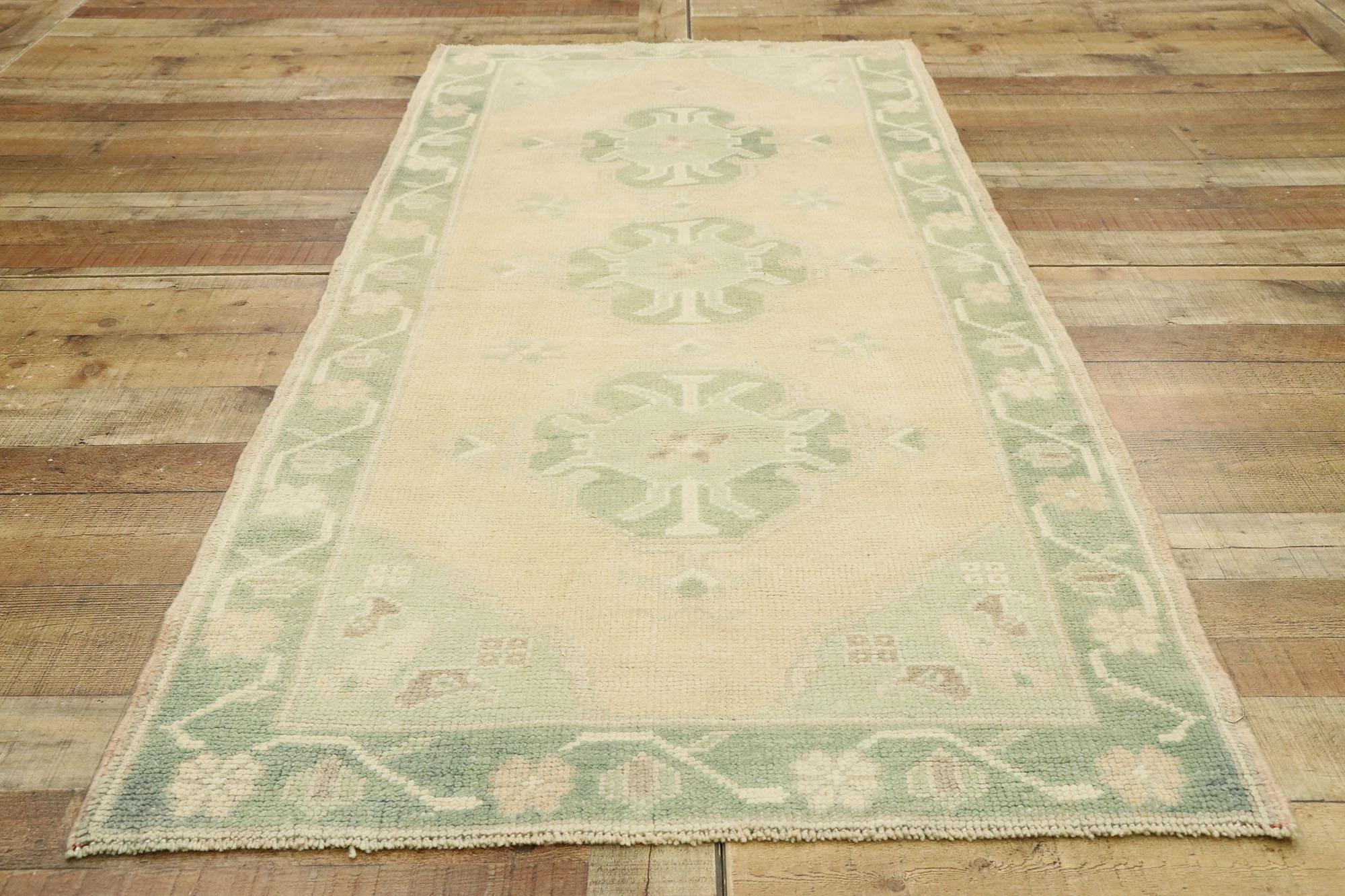 Vintage Turkish Oushak Runner with Romantic Gustavian and Swedish Rococo Style 1