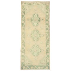 Vintage Turkish Oushak Runner with Romantic Gustavian and Swedish Rococo Style