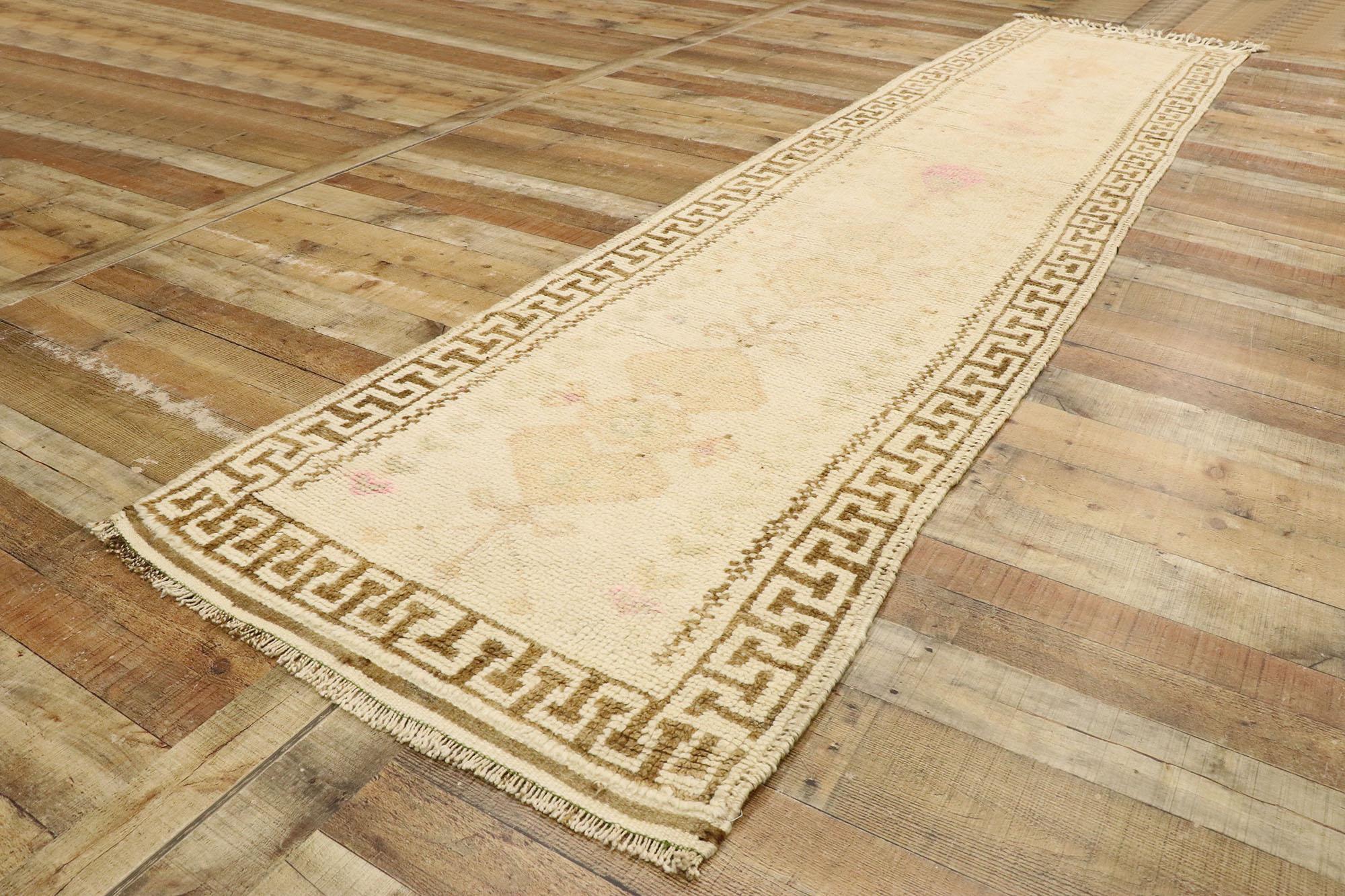 20th Century Vintage Turkish Oushak Runner with Romantic Shaker Boho Chic Cottage Style For Sale