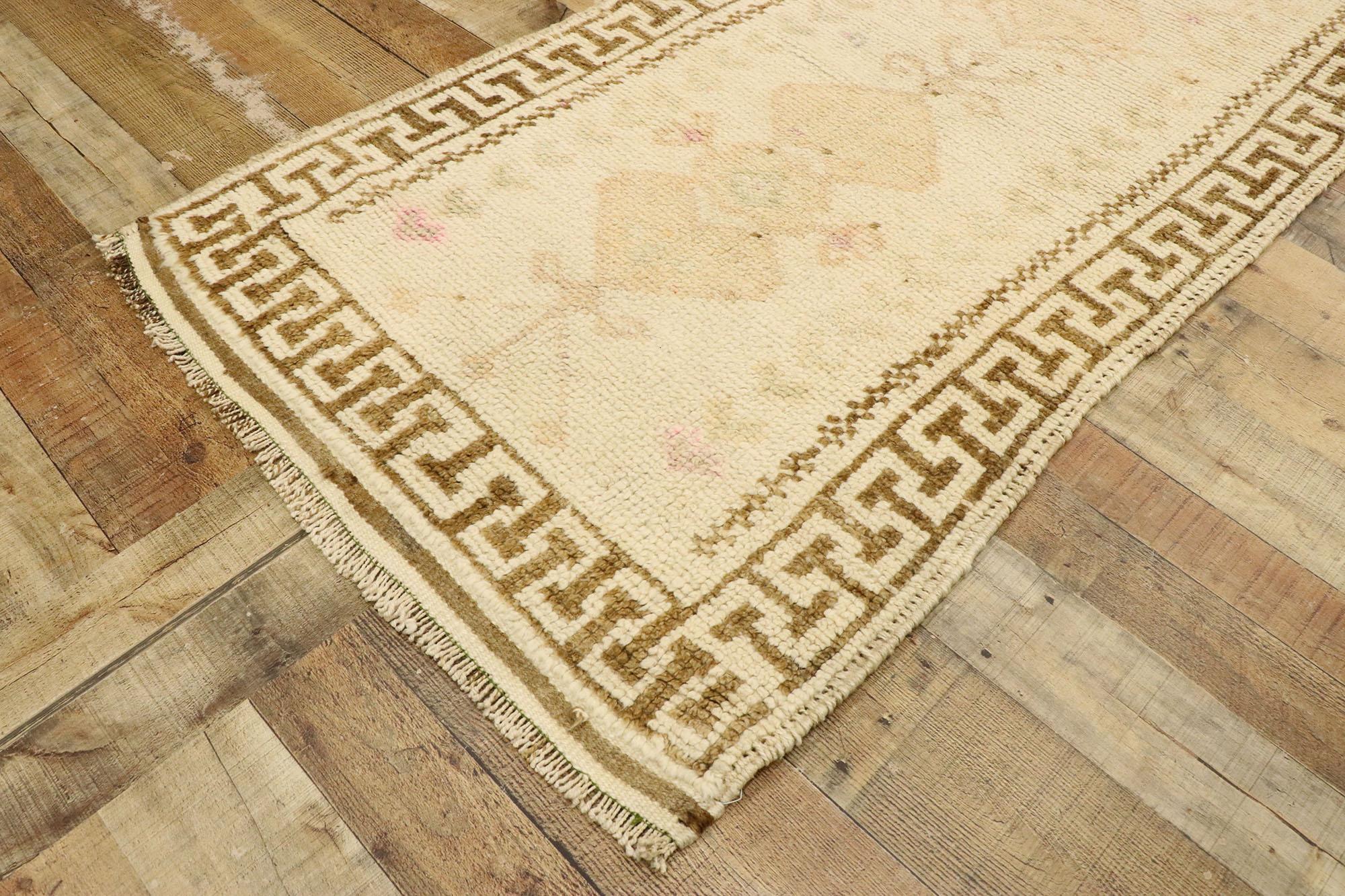 Wool Vintage Turkish Oushak Runner with Romantic Shaker Boho Chic Cottage Style For Sale
