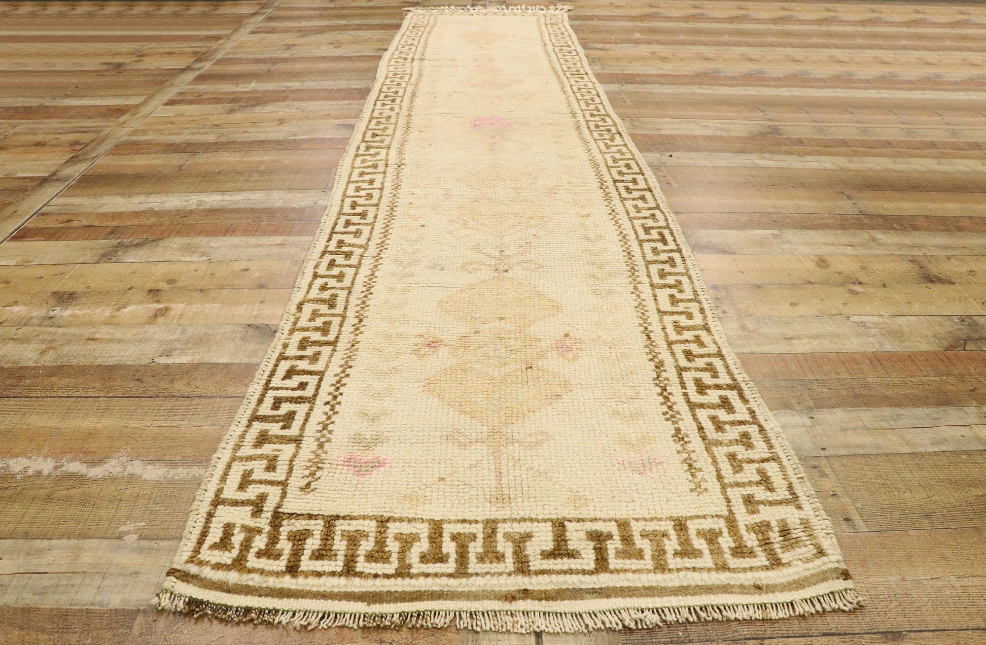 Vintage Turkish Oushak Runner with Romantic Shaker Boho Chic Cottage Style For Sale 1