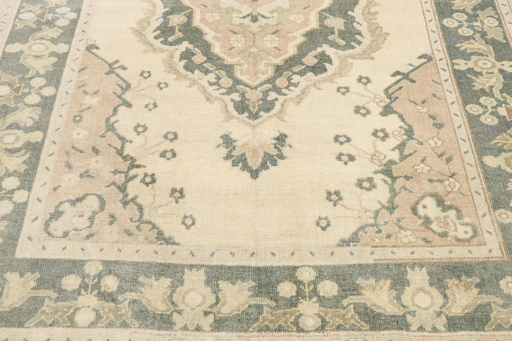 Vintage Turkish Oushak Runner with Romantic Swedish Rococo Style In Good Condition For Sale In Dallas, TX