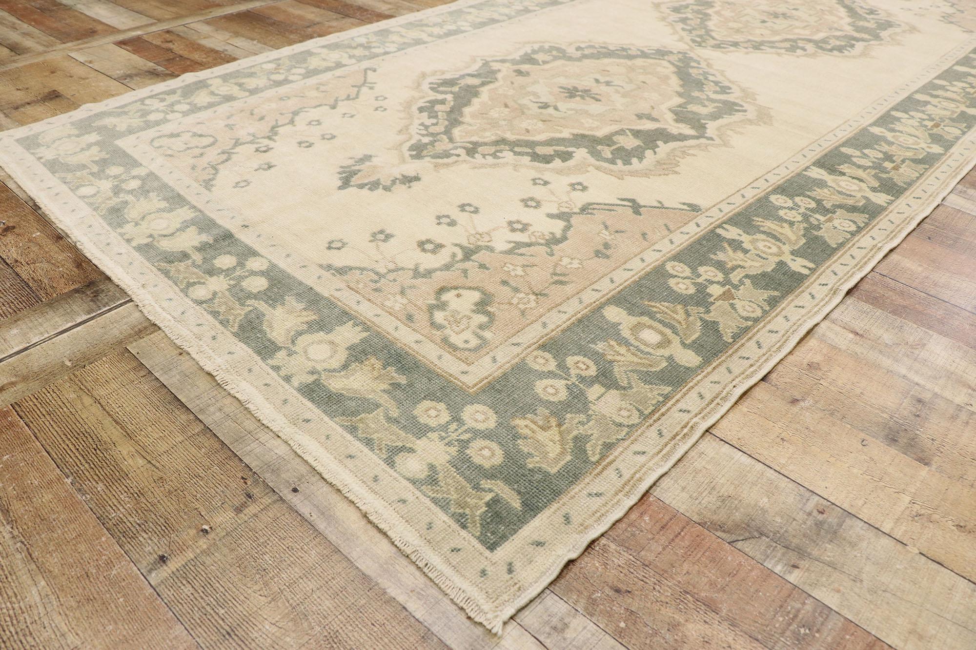 Wool Vintage Turkish Oushak Runner with Romantic Swedish Rococo Style For Sale