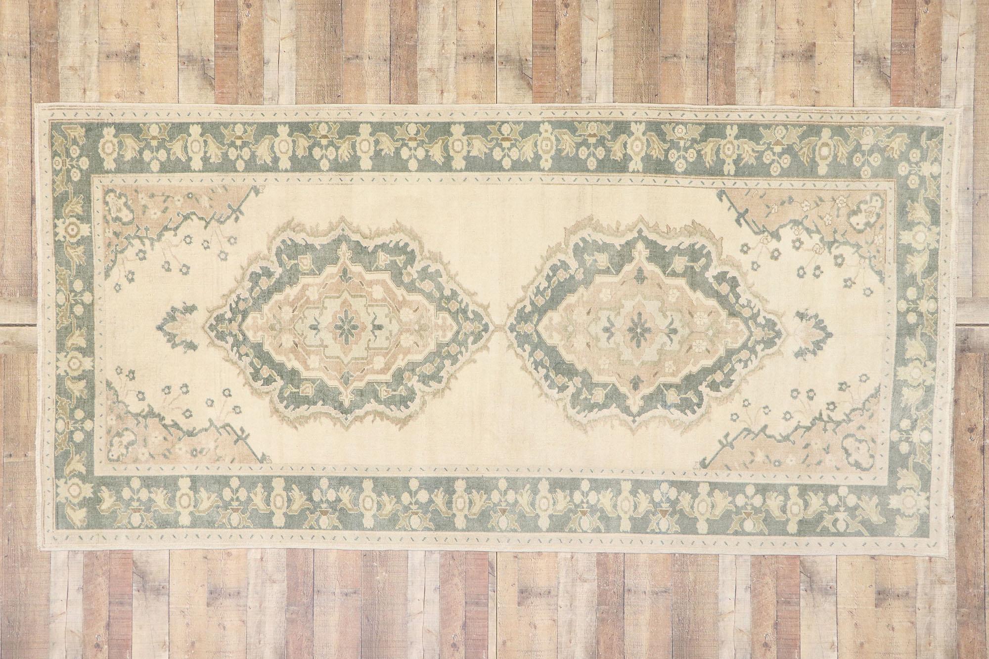 Vintage Turkish Oushak Runner with Romantic Swedish Rococo Style For Sale 2