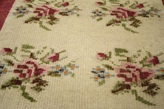 Vintage Turkish Oushak Runner with Rose Bouquets, Narrow Hallway Runner